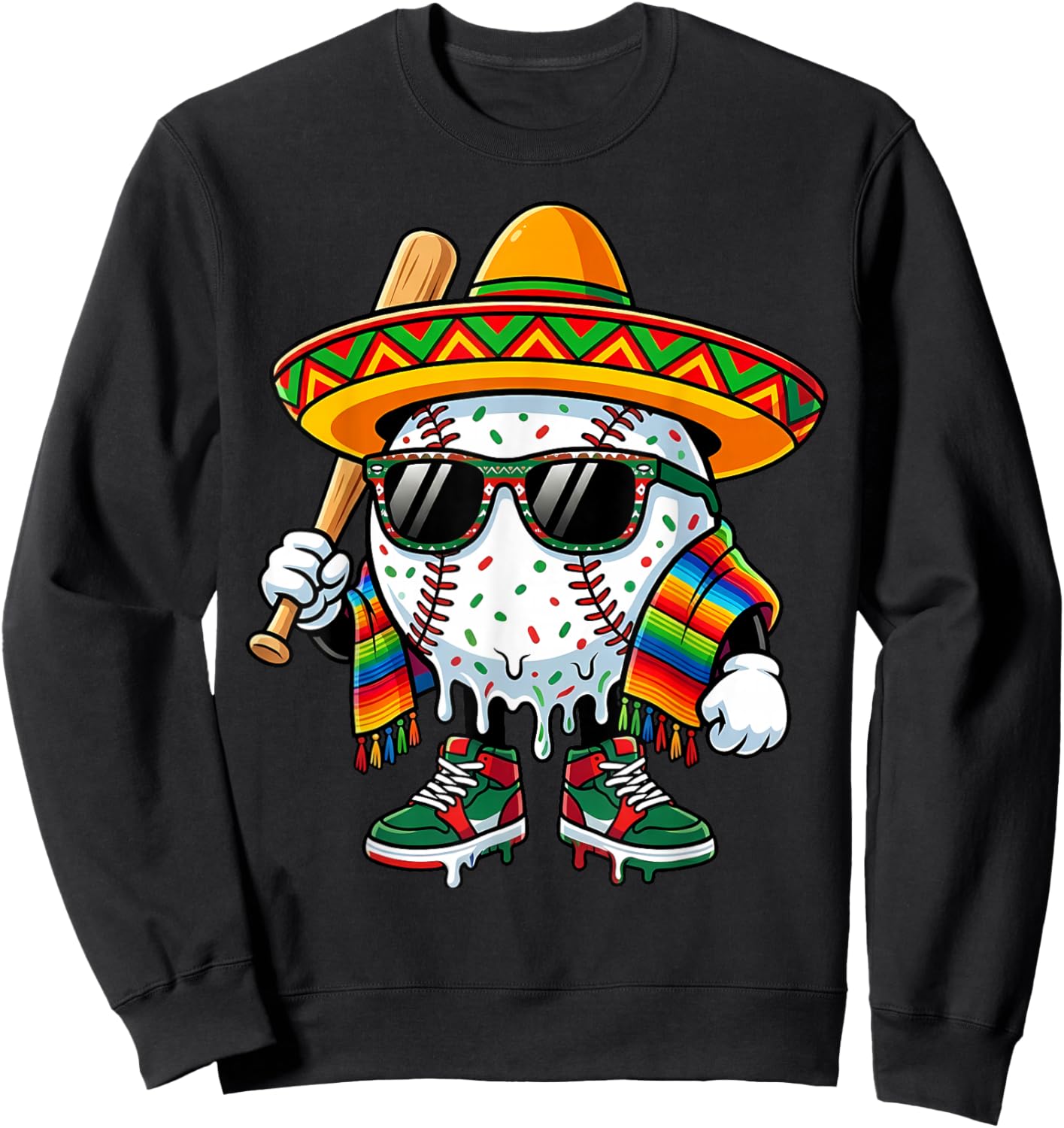 Baseball Drip Ice Cream Sombrero Youth Boys Cinco De Mayo Sweatshirt - Sweatshirt | Black