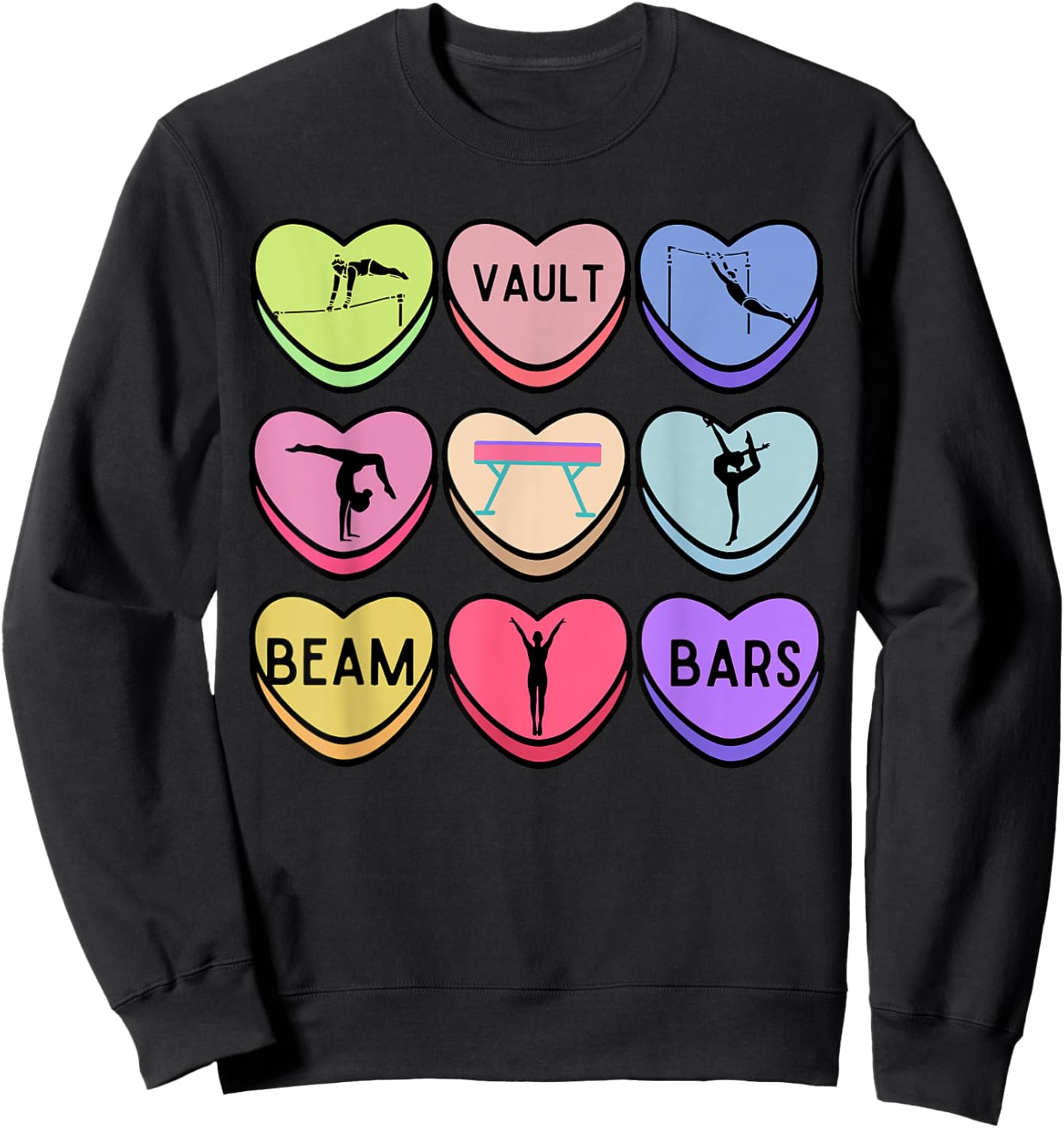 Heart Candy Gymnastics Valentine Gymnast Tumbling Acrobat Sweatshirt - Sweatshirt | Black
