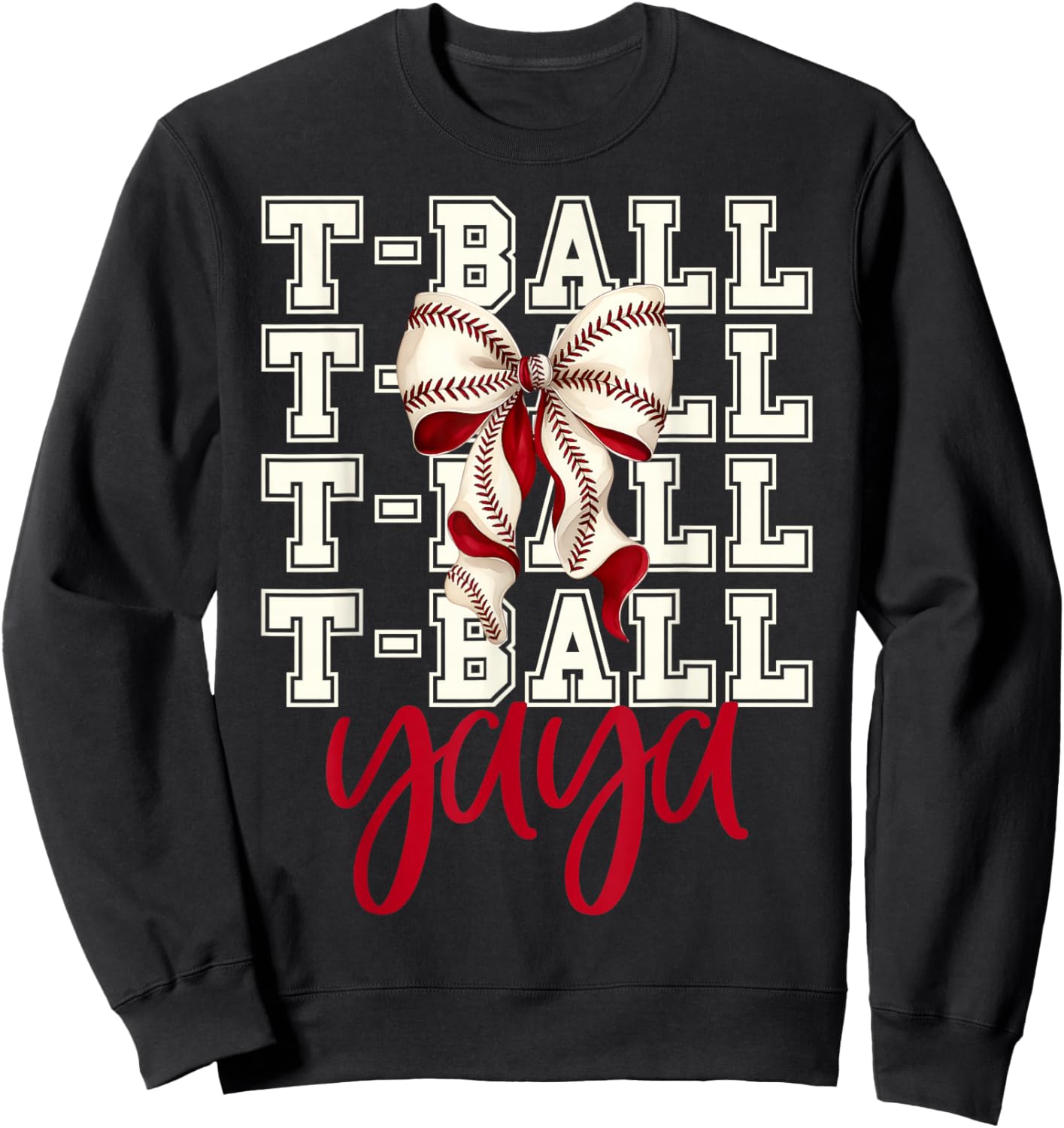 Tball Yaya Teeball T-Ball Coquette Baseball Bow Sweatshirt - Sweatshirt | Black