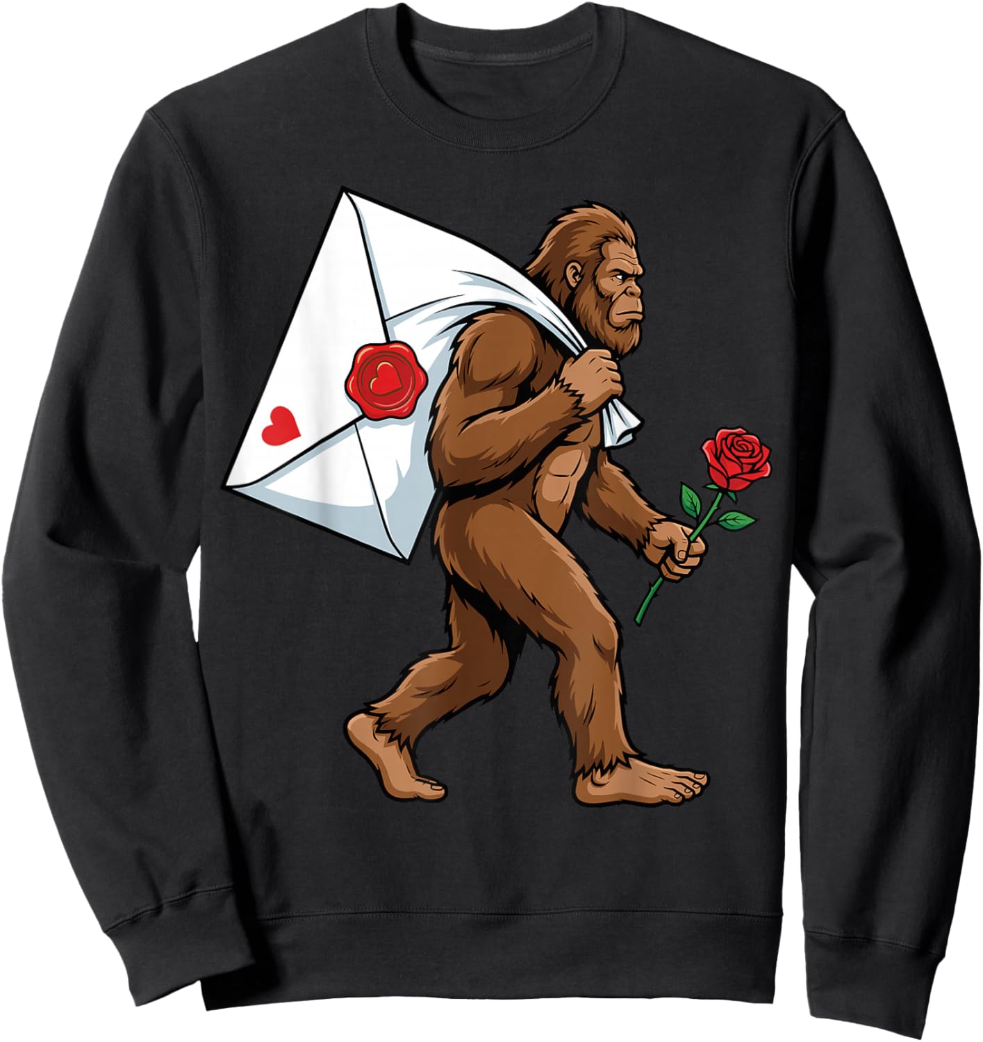 Funny Bigfoot Heart Love Valentines Day Boys Men Sweatshirt - Sweatshirt | Black