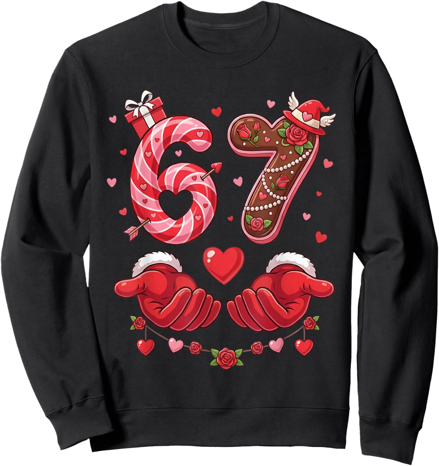 67 Valentine 6 7 Bruh Six Seven Meme Kids Boys Girls Sweatshirt - Sweatshirt | Black