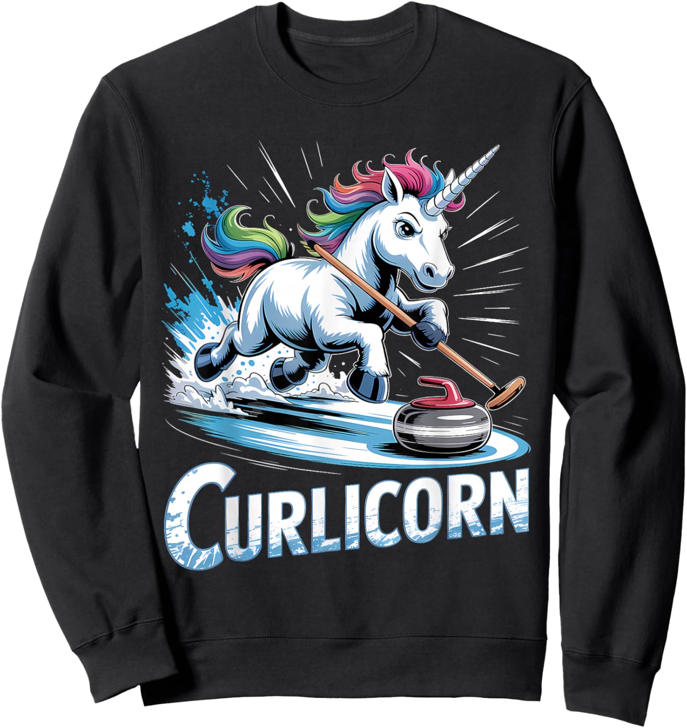 Curling Unicorn Ice Curling Player Ice Sport Funny Curling Sweatshirt - Sweatshirt | Black