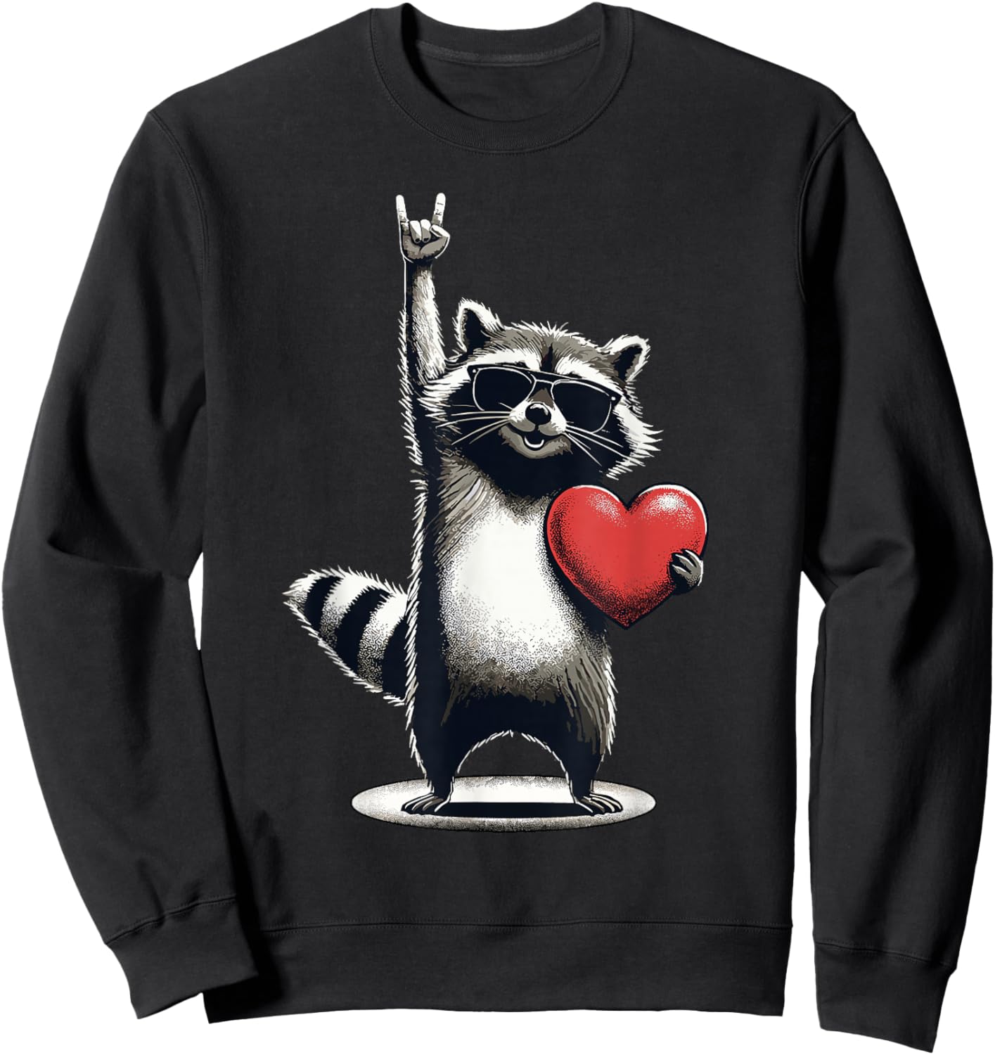 Funny Raccoon Rock On Men Women Kids St. Valentine's Day Sweatshirt - Sweatshirt | Black
