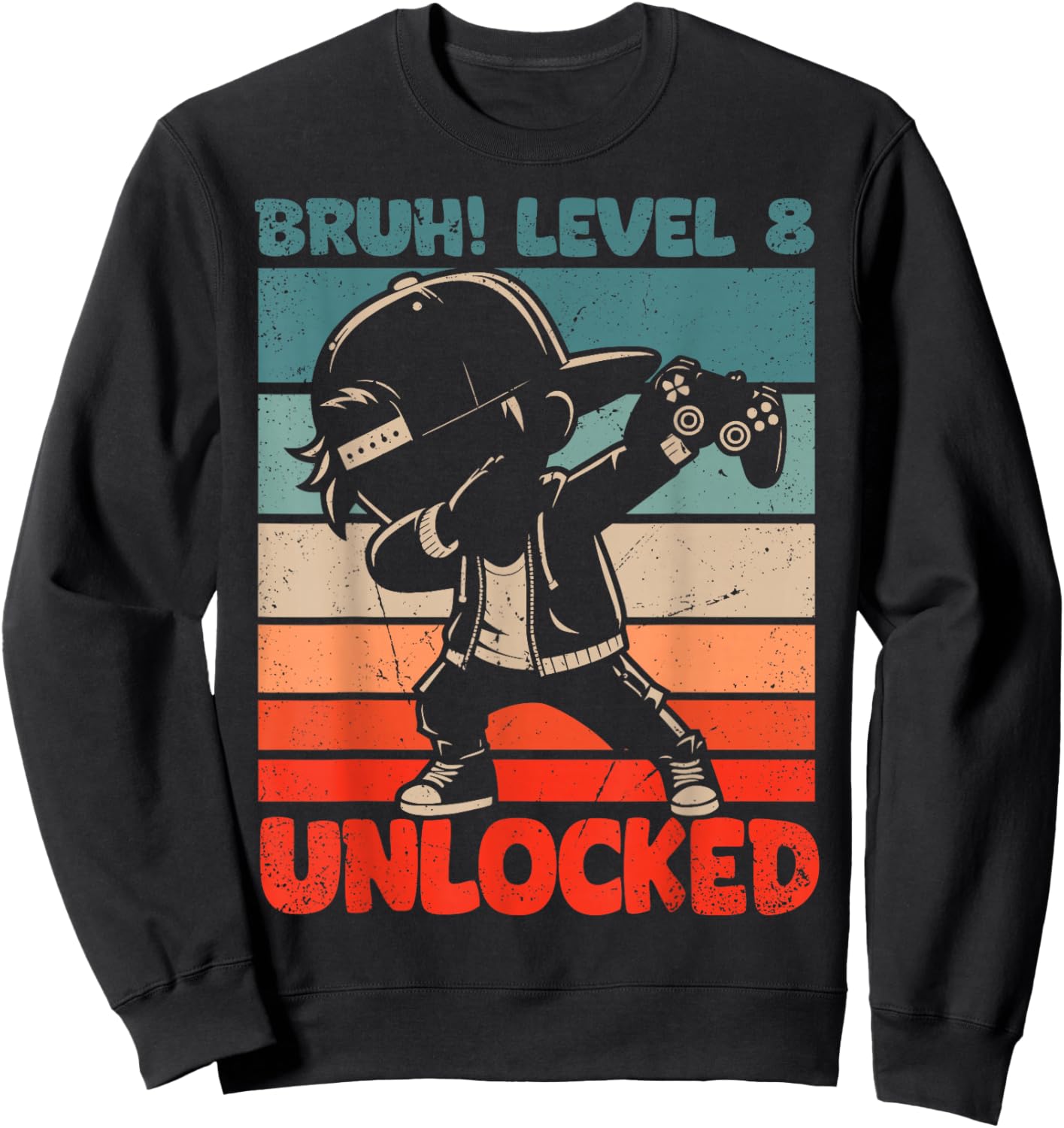 Bruh Level 8 Unlocked 8 Year Old 8th Birthday Dabbing Boy Sweatshirt - Sweatshirt | Black