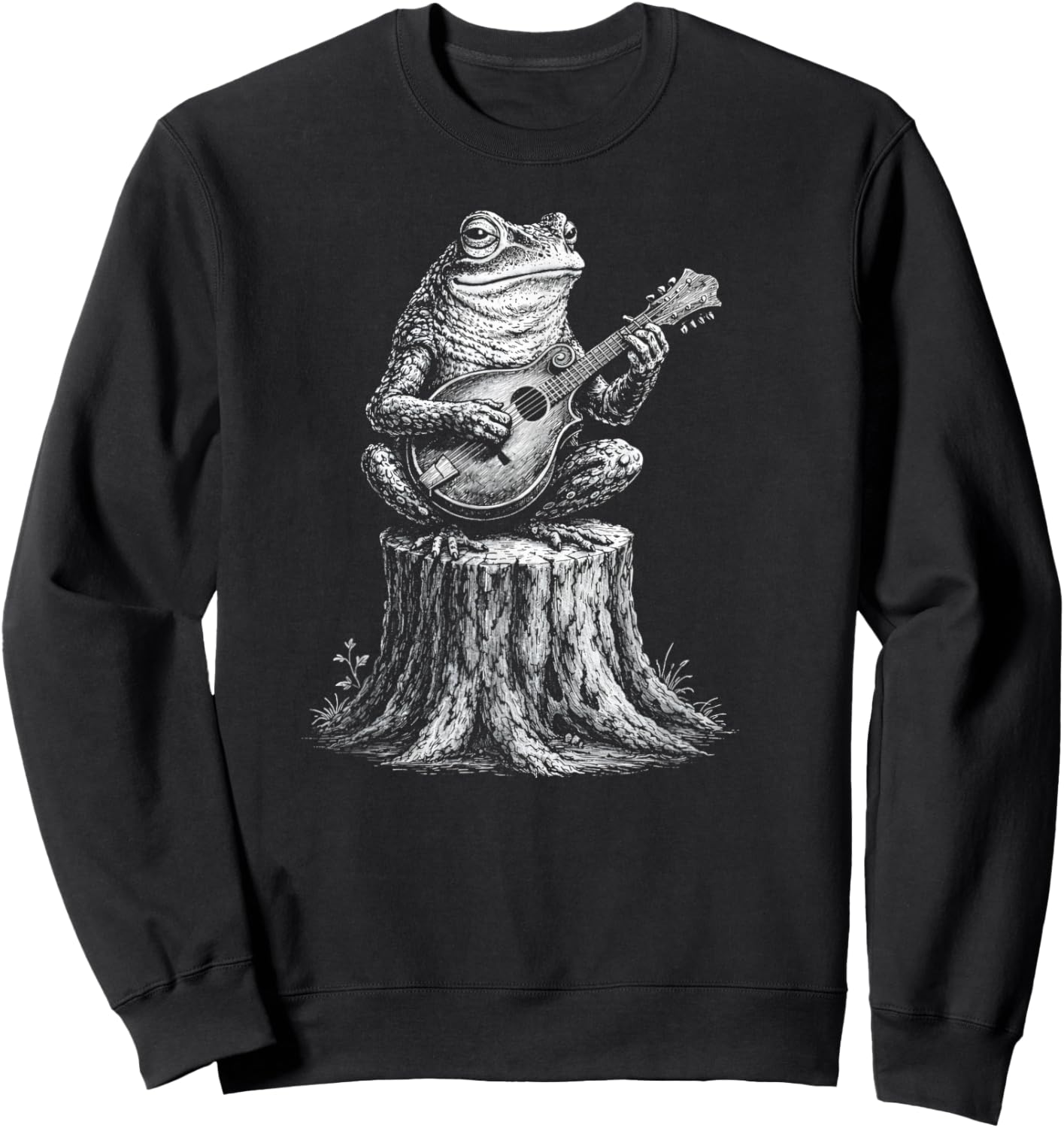 Frog Playing Mandolin Bluegrass Folk Art Americana Design Sweatshirt - Sweatshirt | Black