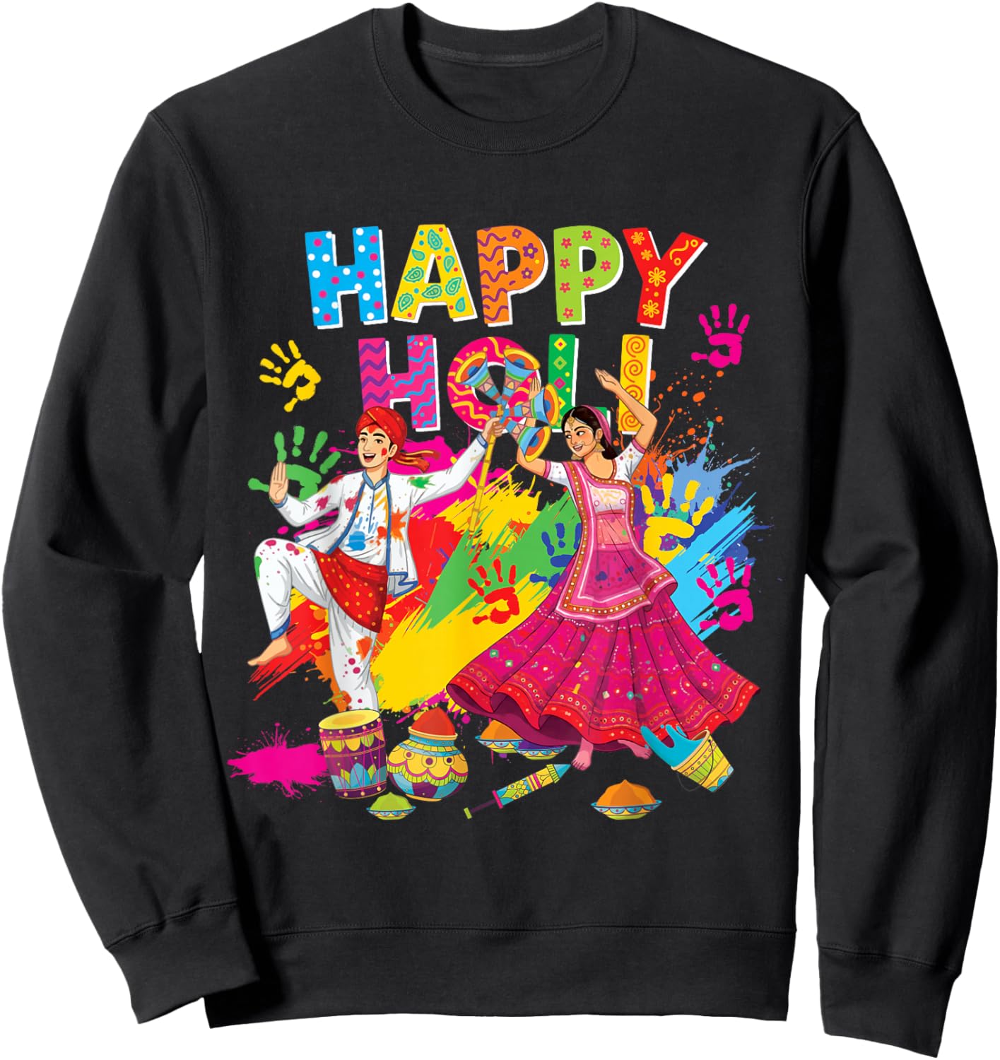 Happy Holi Hindu Spring Holi Festival of Colors India Indian Sweatshirt - Sweatshirt | Black
