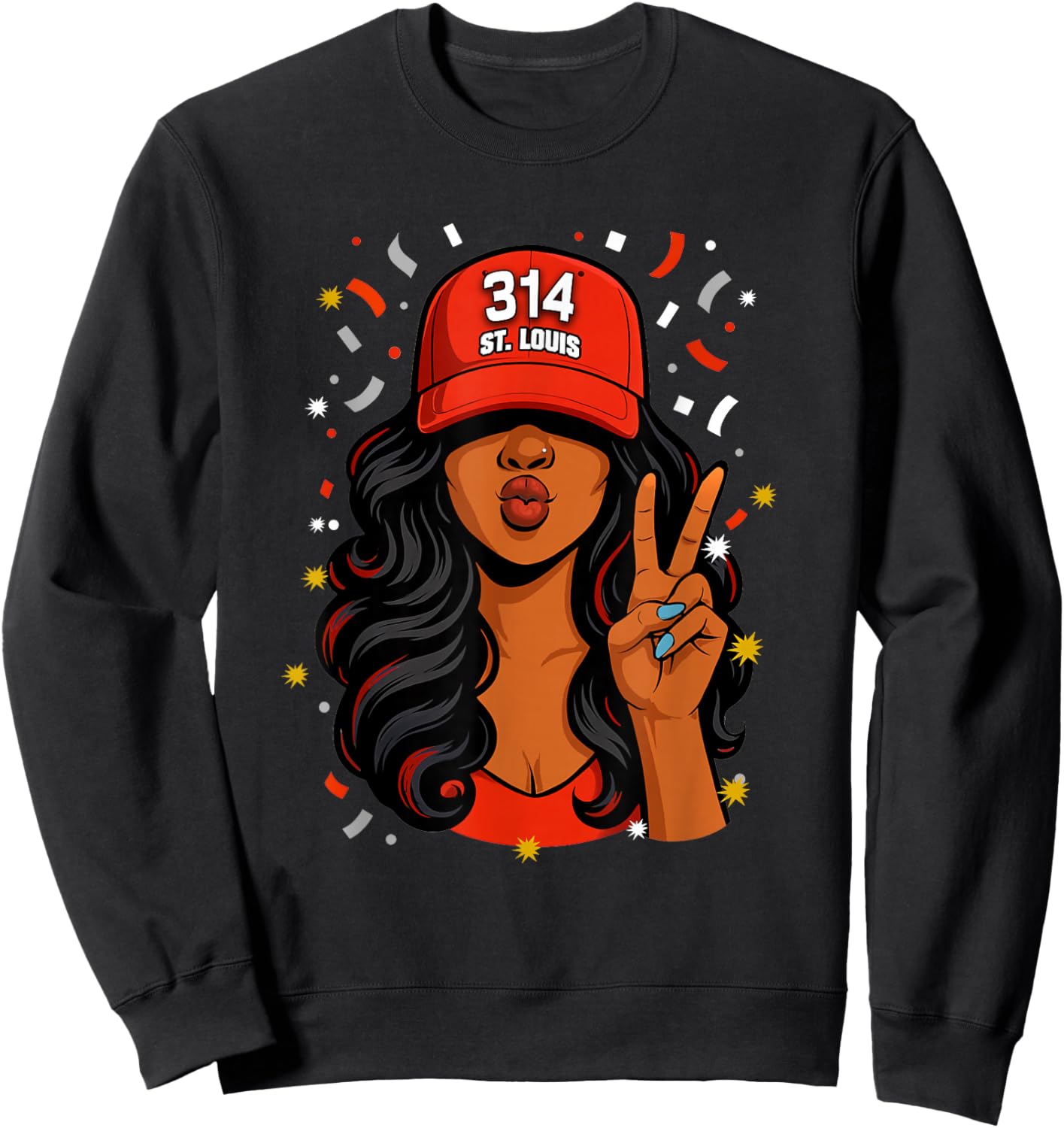 St. Louis 314 Black Woman Wearing Red Hat Sweatshirt - Sweatshirt | Black
