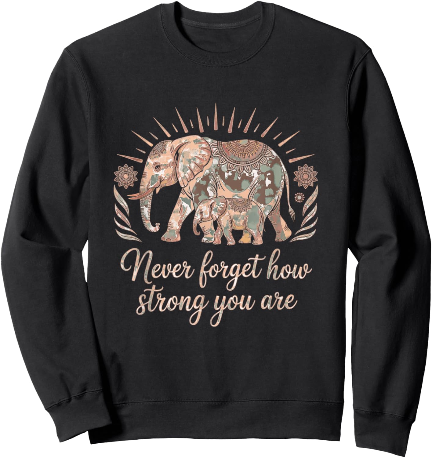Boho Elephant Strength and Resilience Affirmation Sweatshirt - Sweatshirt | Black