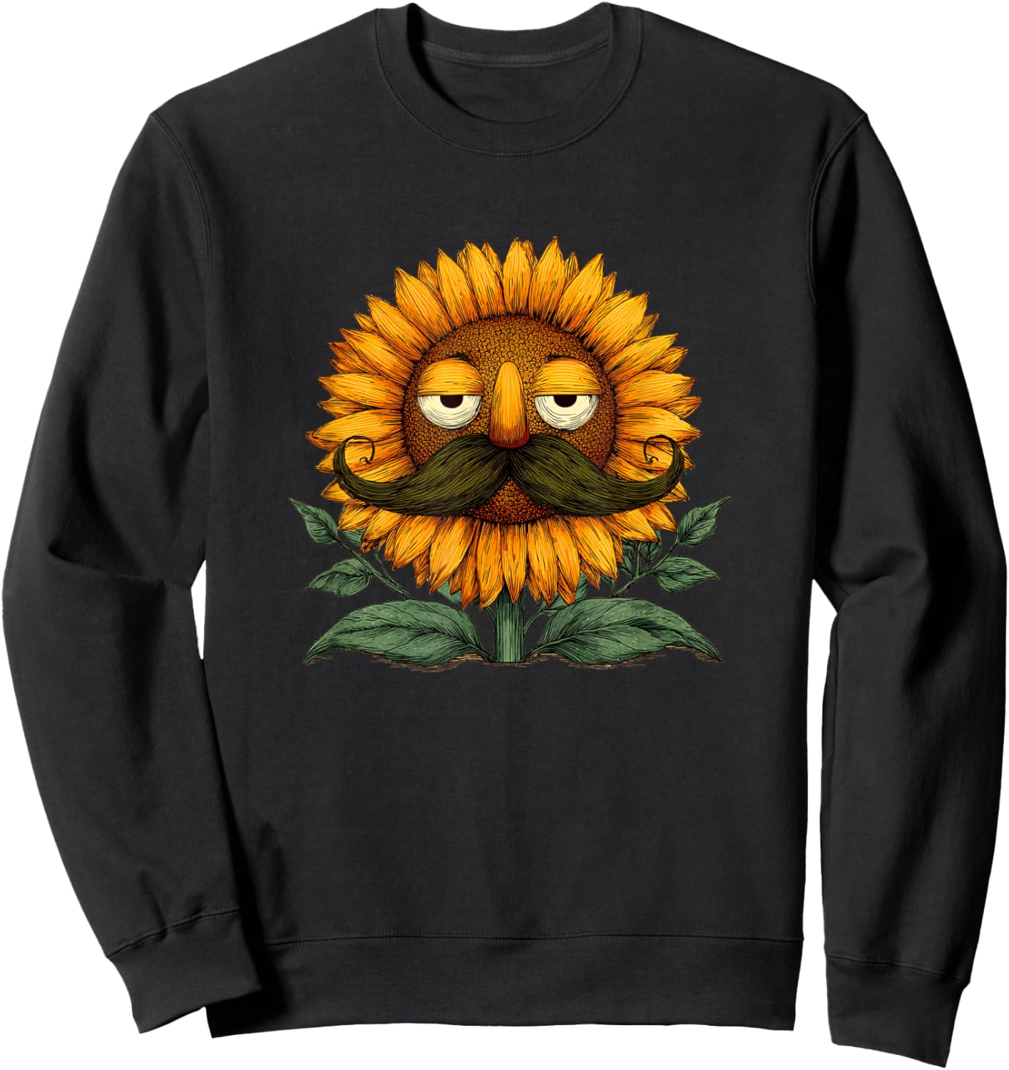 Handsome Sunflower Man with Mustache Beard Costume Sweatshirt - Sweatshirt | Black