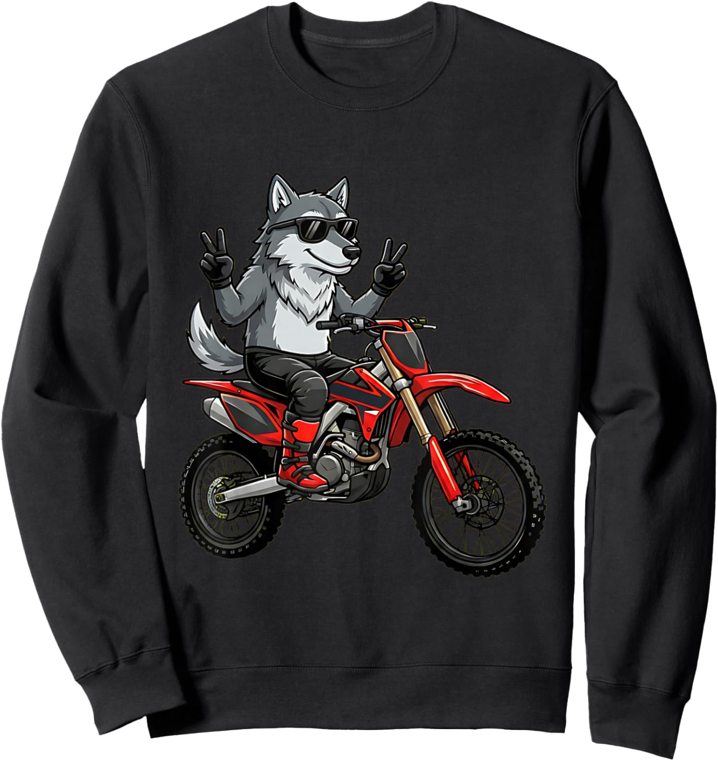 Dirt Bike Wolf Rider Motocross Motorcycle Animal Biker Boys Sweatshirt - Sweatshirt | Black