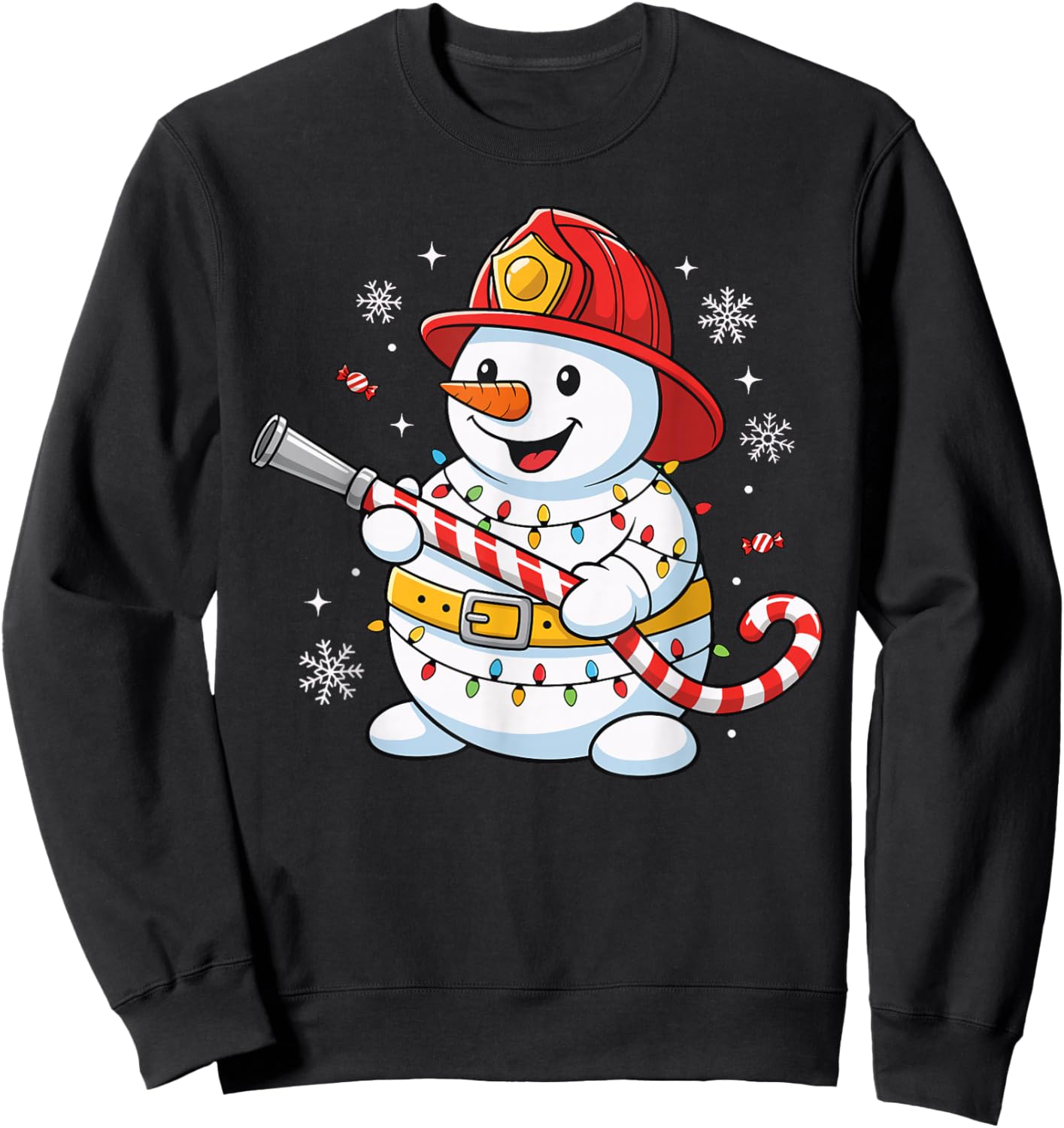 Funny Firefighter Snowman Christmas Fire Dept Men Women Kids Sweatshirt - Sweatshirt | Black