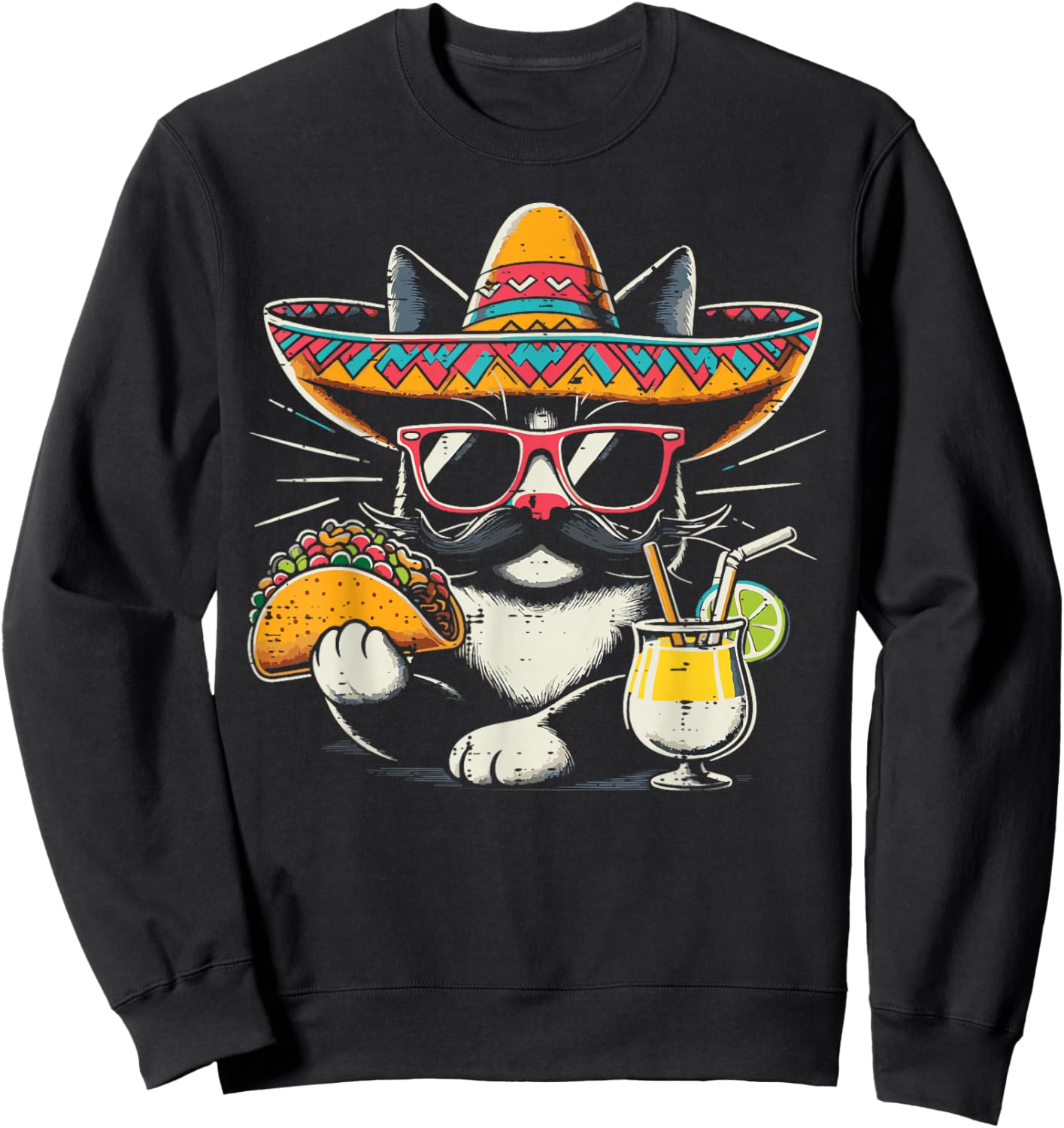 Mexican Tuxedo Cat Taco Sombrero Funny Mexico Women Men Kids Sweatshirt - Sweatshirt | Black