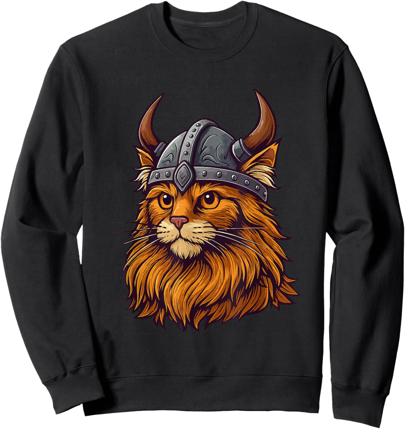 Funny Viking Cat in Helmet Cute Cat Lover Sweatshirt - Sweatshirt | Black
