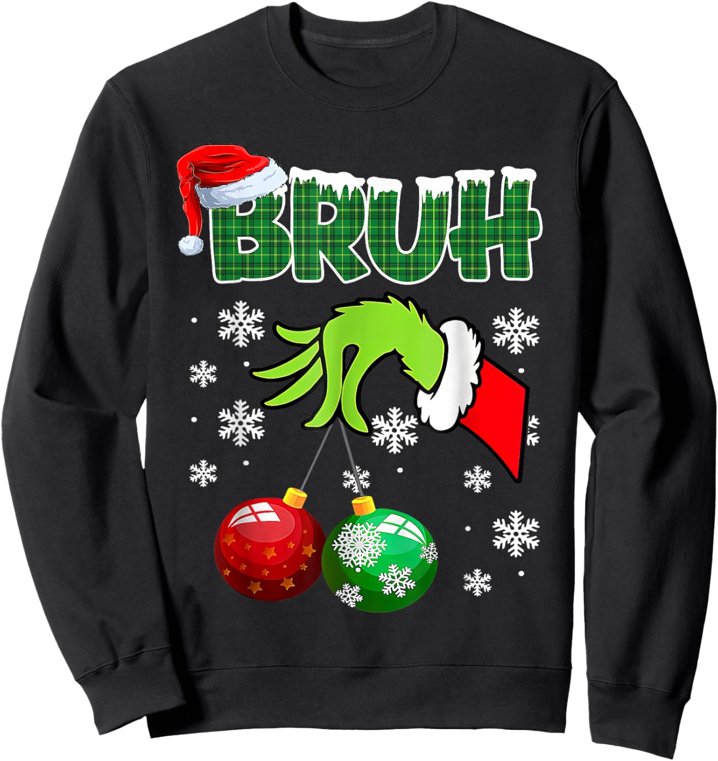 Xmas Bruh Funny Saying Teens Boys Kids Christmas Pajamas Sweatshirt - Sweatshirt | Black