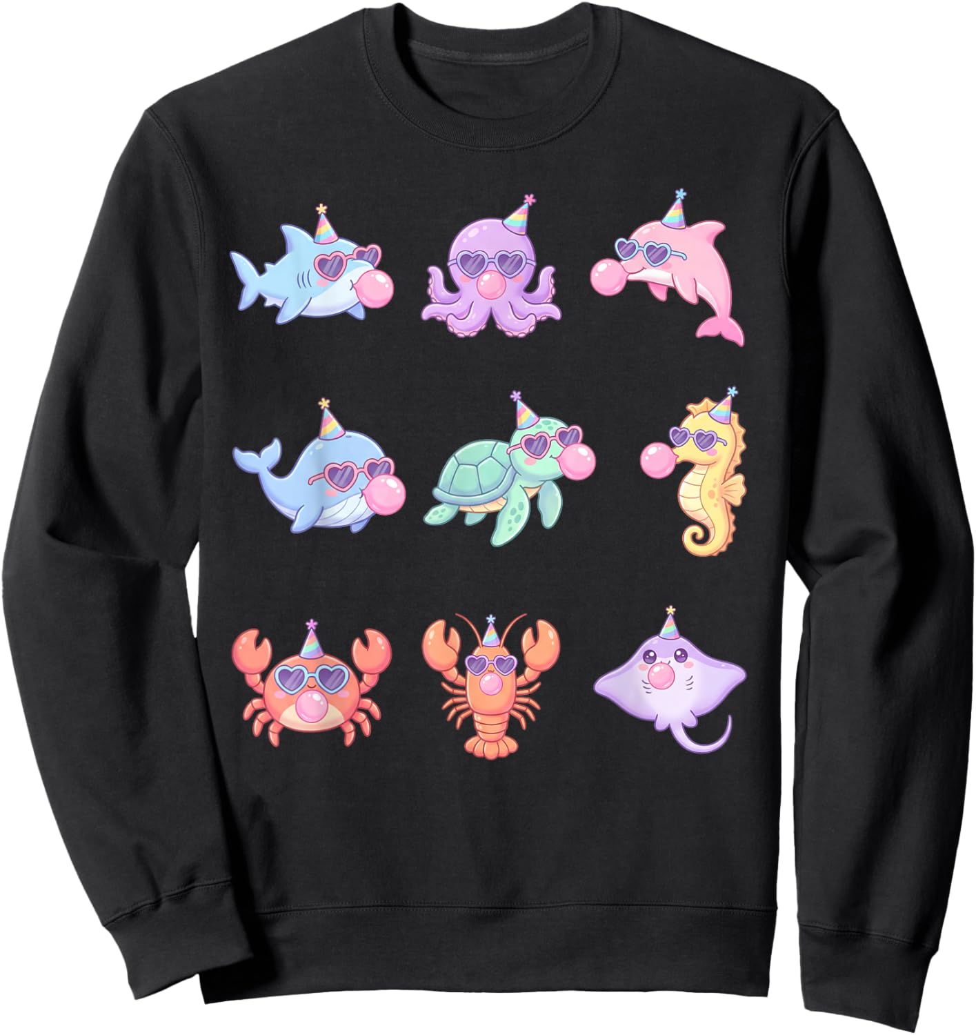 Cute Kawaii Sea Animals Birthday Ocean Sunglasses Bubblegum Sweatshirt - Sweatshirt | Black