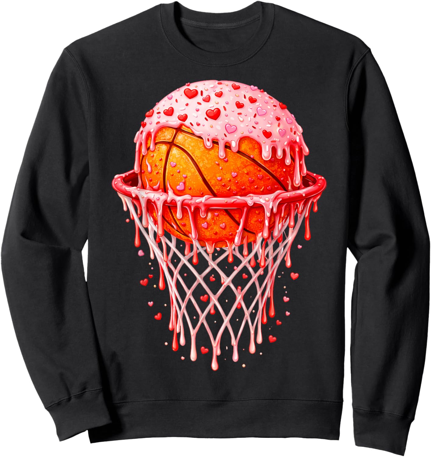 Valentines Day Heart Basketball Hoop Ice Cream Drip Men Kids Sweatshirt - Sweatshirt | Black