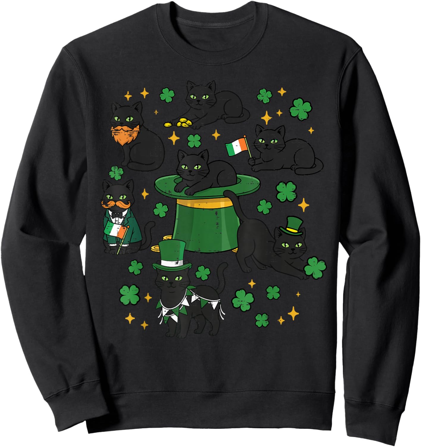 St Patricks Day Black Cats Saint Paddys Kitten Women Men Kid Sweatshirt - Sweatshirt | Black