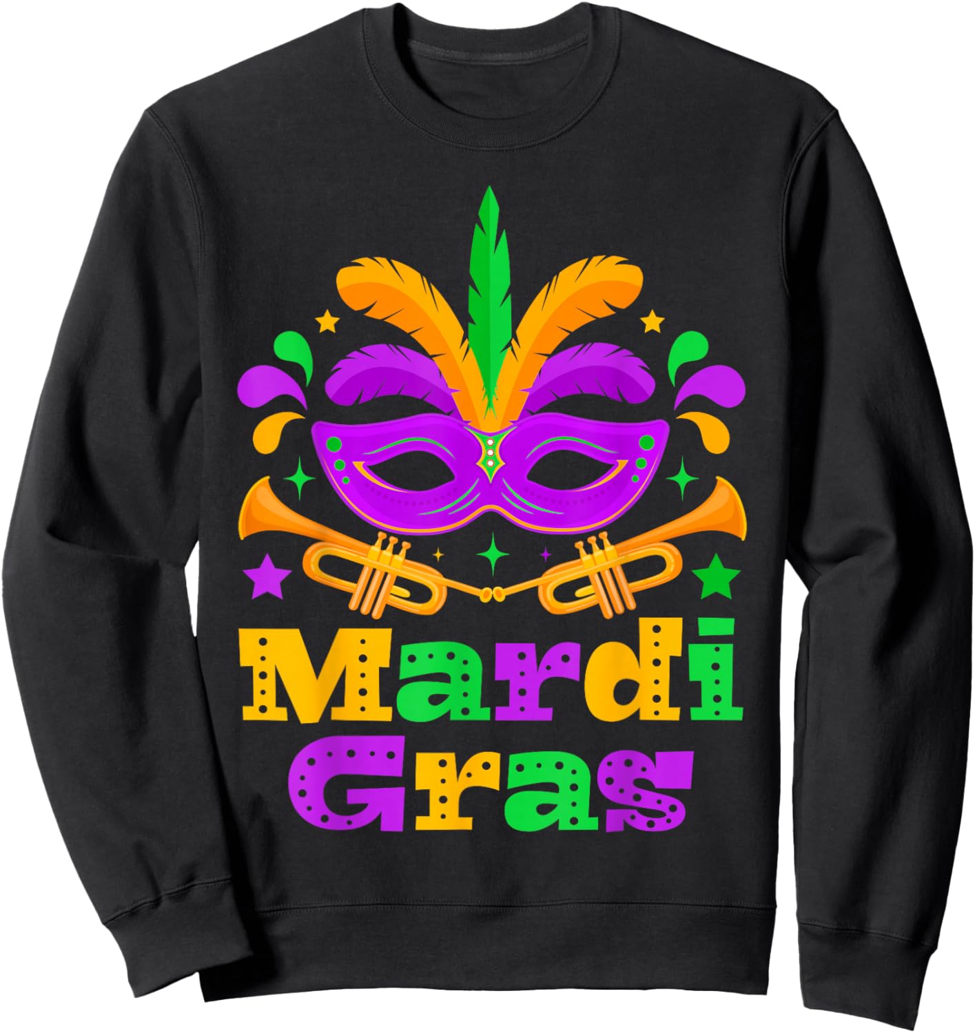 Mardi Gras Beads Mask Feather Parade Carnival Party Matching Sweatshirt - Sweatshirt | Black