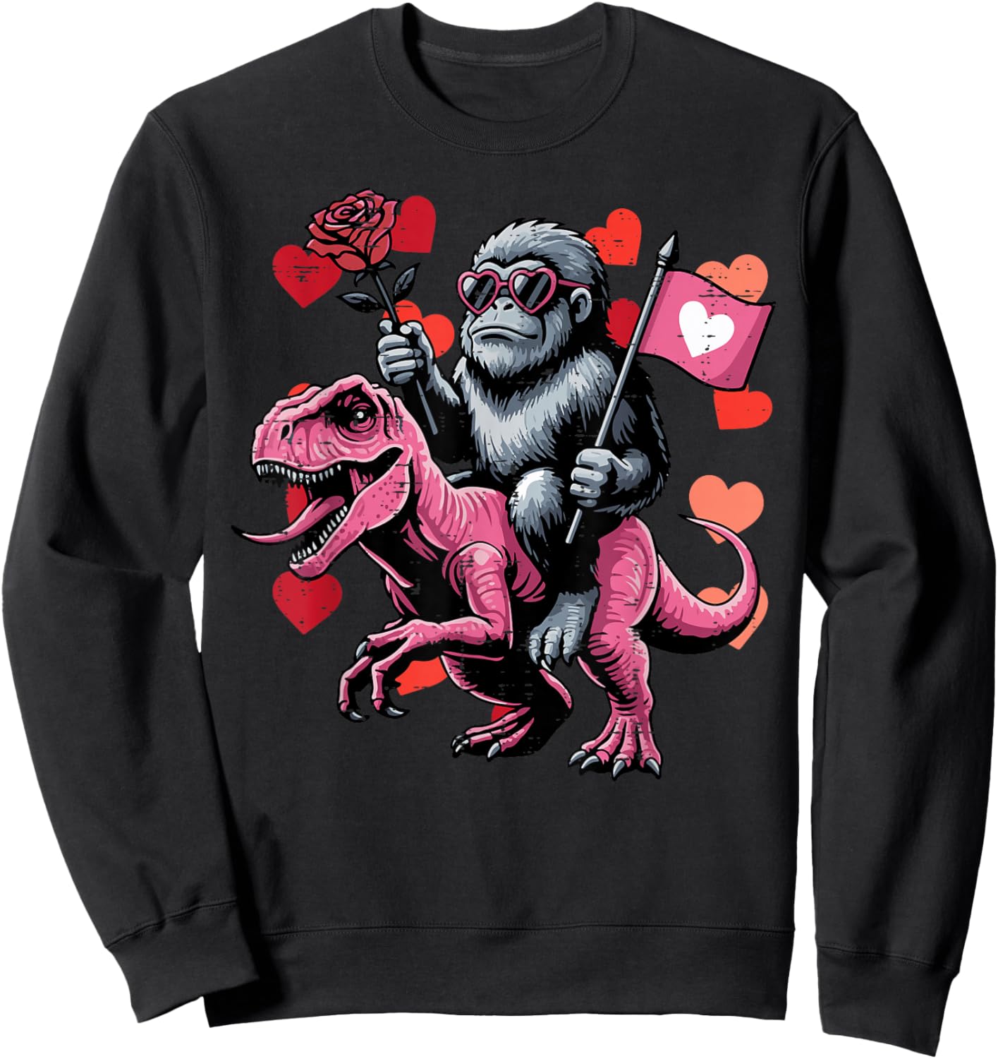 Bigfoot Trex Dino Valentines Day Kids Toddler Boys Youth Sweatshirt - Sweatshirt | Black