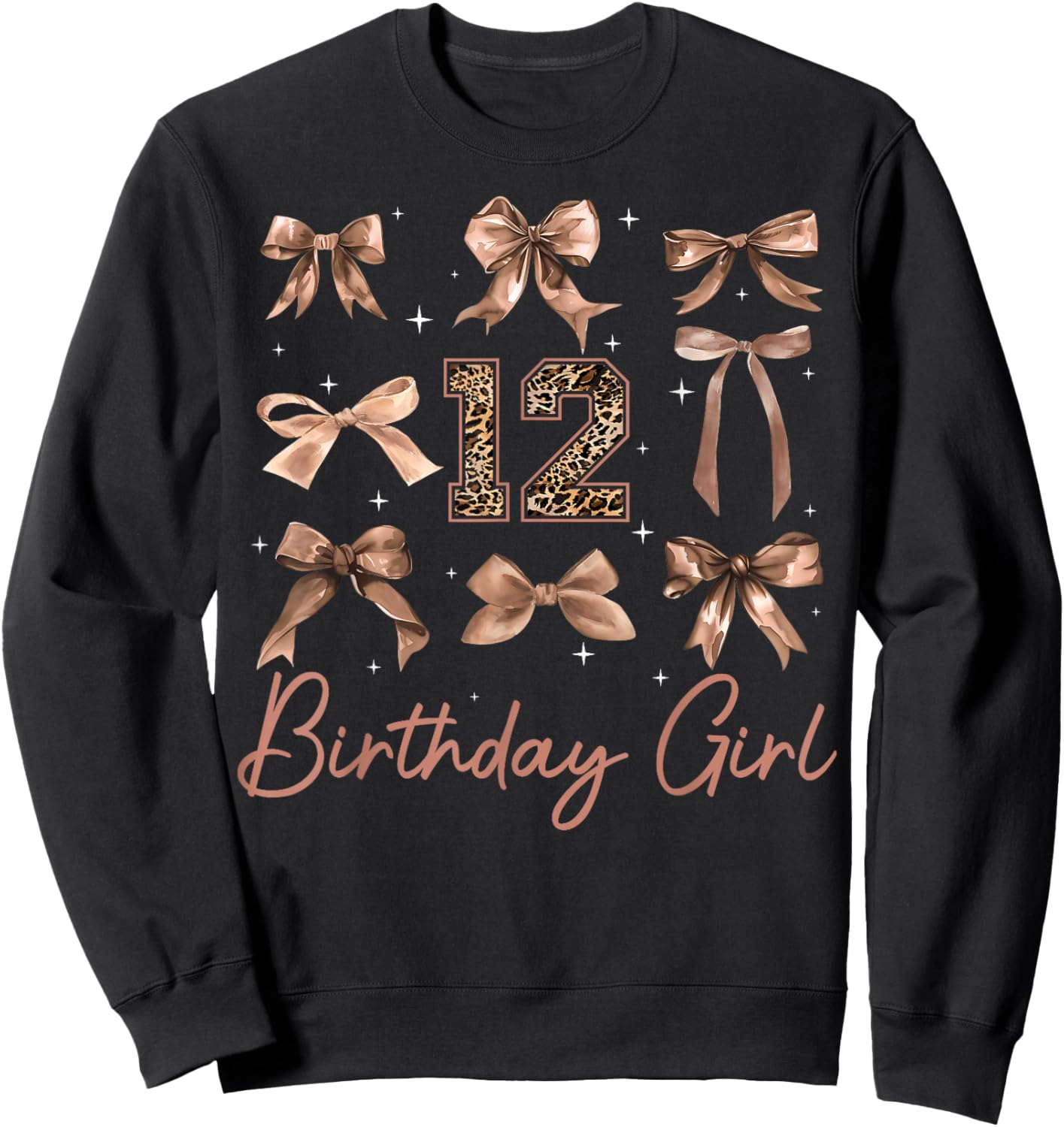 12th Birthday Girl Coquette Bow Leopard 12 Year Old Girls Sweatshirt - Sweatshirt | Black