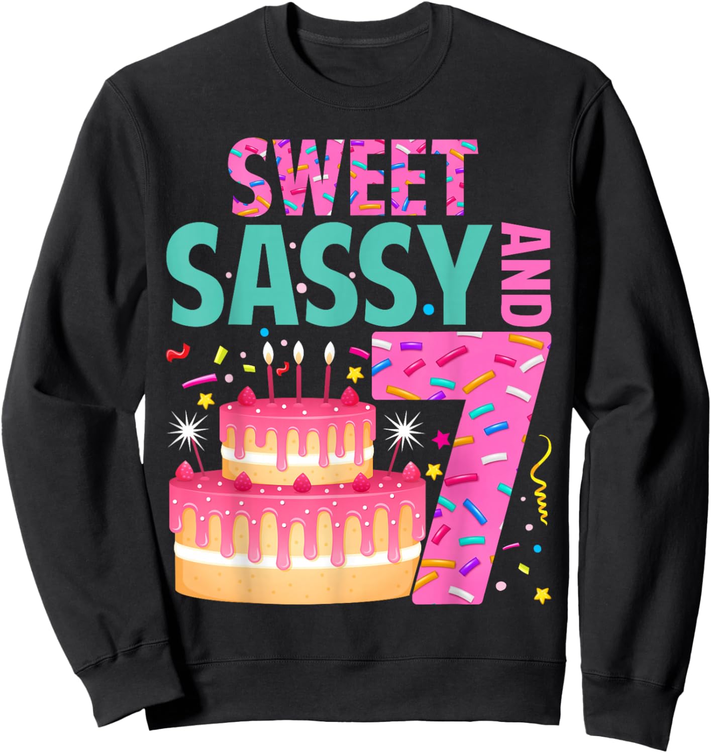 Kids Sweet Sassy and Seven Birthday Girl Donut 7 Year Old Sweatshirt - Sweatshirt | Black