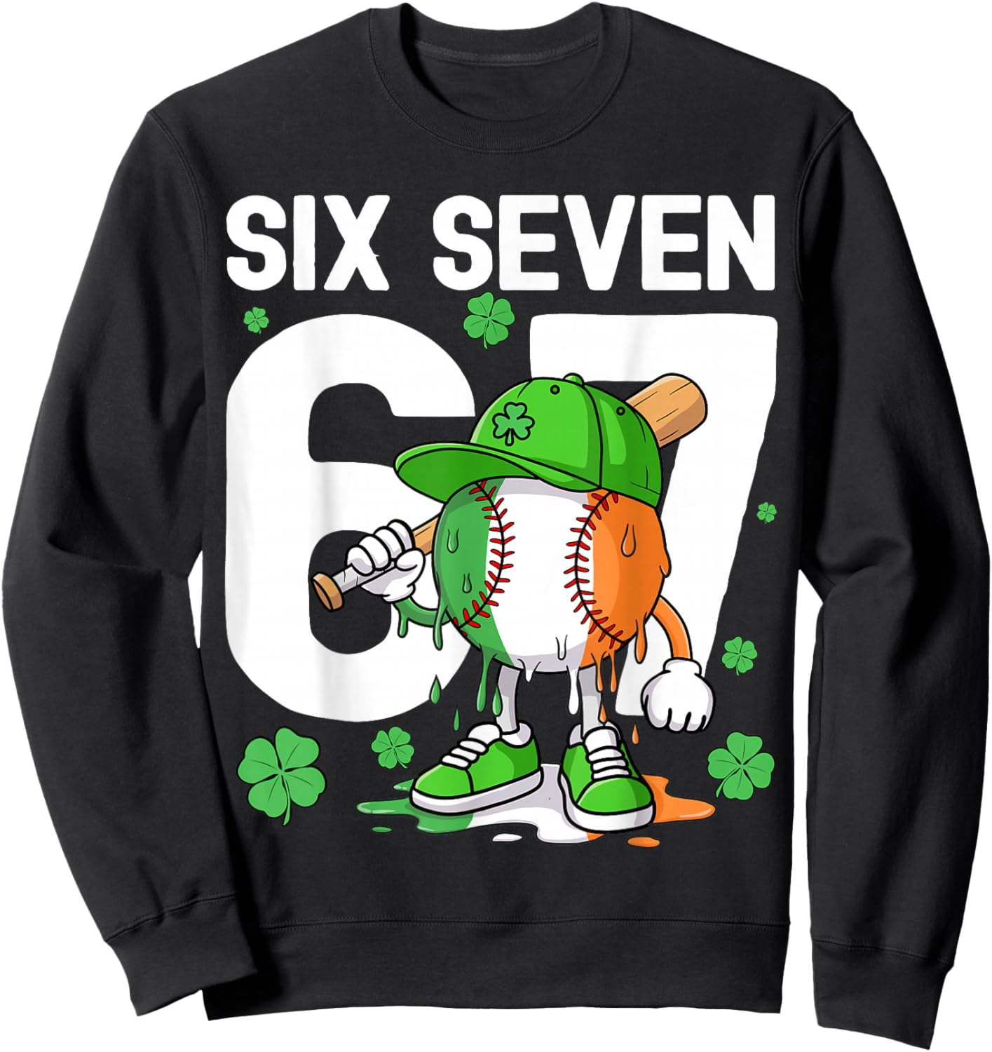 Boys St Patricks Day 67 Six Seven Baseball Ice Cream Drip Sweatshirt - Sweatshirt | Black