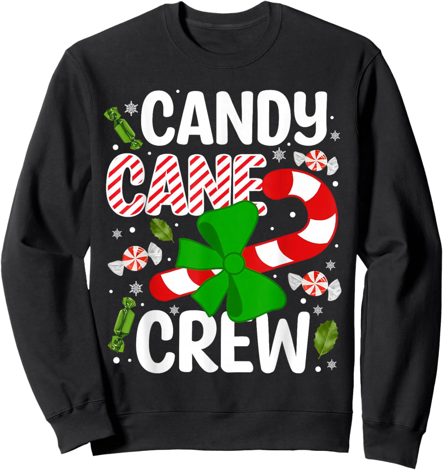 Candy Cane Crew Funny Cquette Christmas Holiday Ribbon Sweatshirt - Sweatshirt | Black