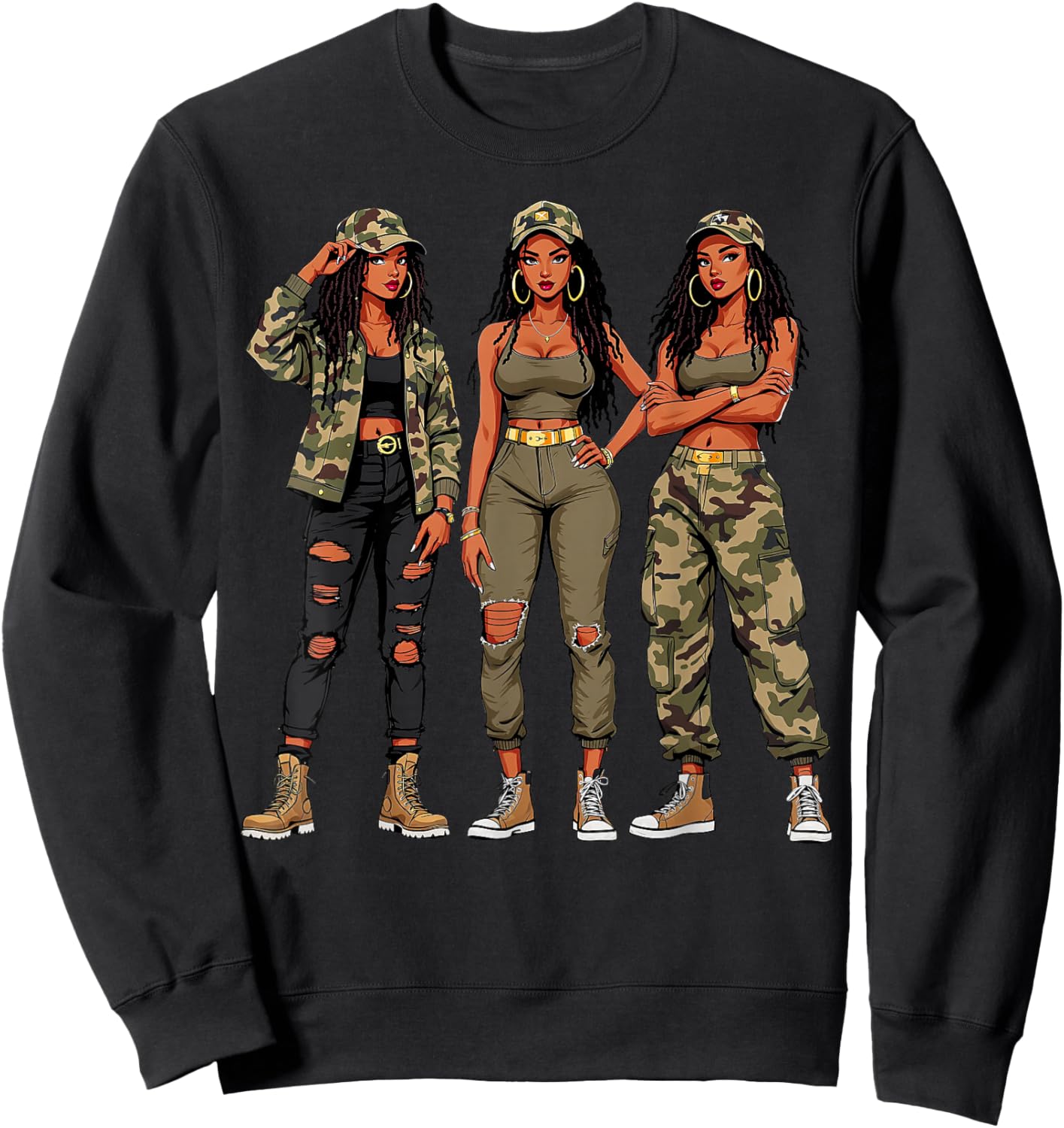 Black Woman Locs Camo Melanin Black History Month Junteenth Sweatshirt - Sweatshirt | Black