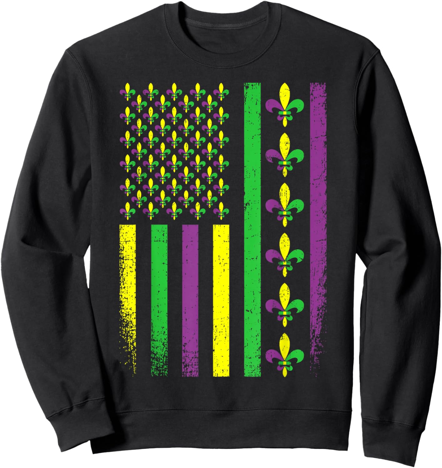 Mardi Gras Fleur De Lis US American Flag Men Women Kids Sweatshirt - Sweatshirt | Black