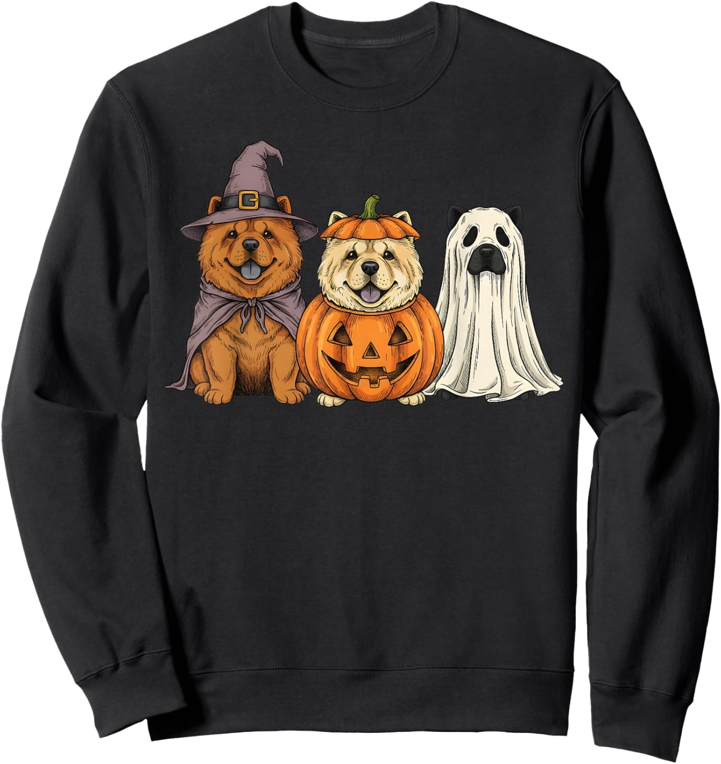 Spooky Ghost Chow Chow Pumpkin Halloween Dog Lover Sweatshirt - Sweatshirt | Black