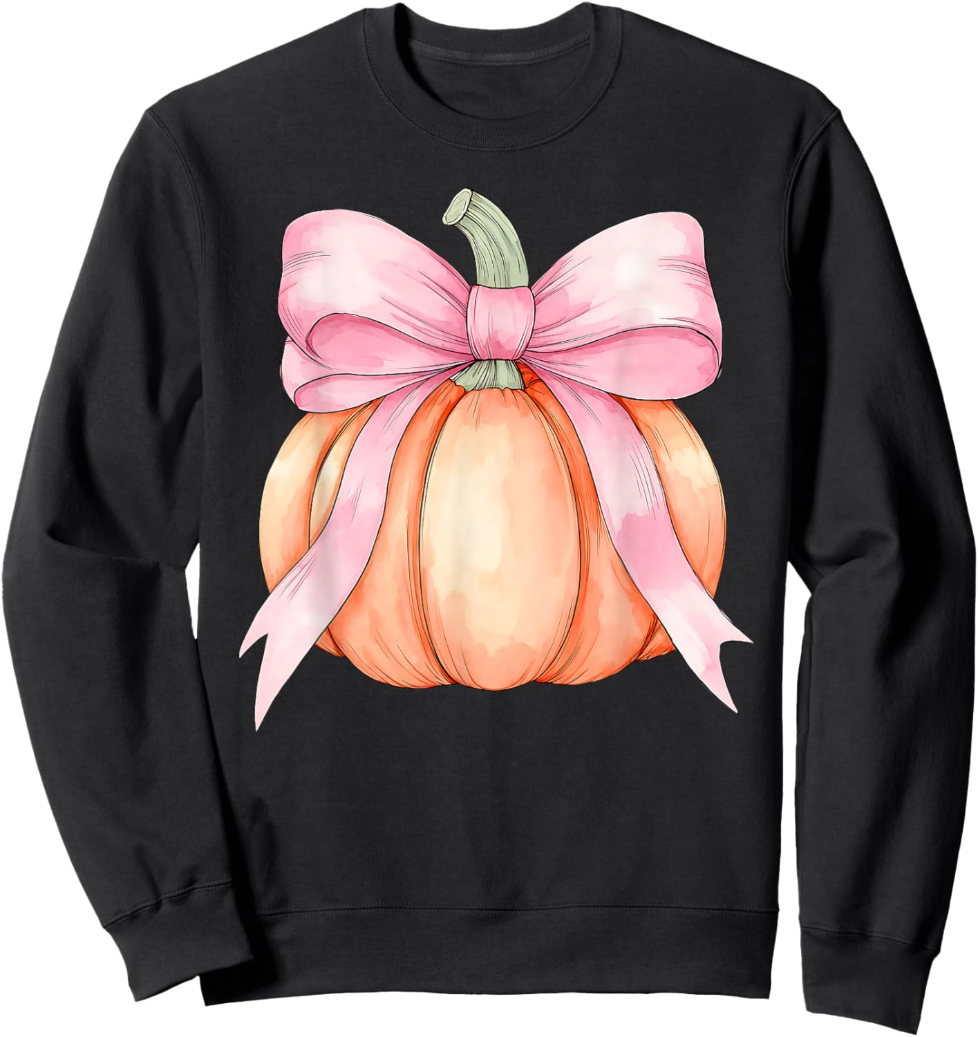 Retro Pumpkin Coquette Pink Bow Halloween Autumn Fall Season Sweatshirt - Sweatshirt | Black