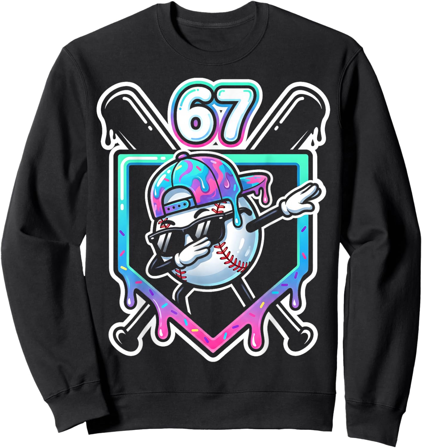 Baseball Ice Cream Drip 67 Player Dabbing Six Seven Boys Sweatshirt - Sweatshirt | Black