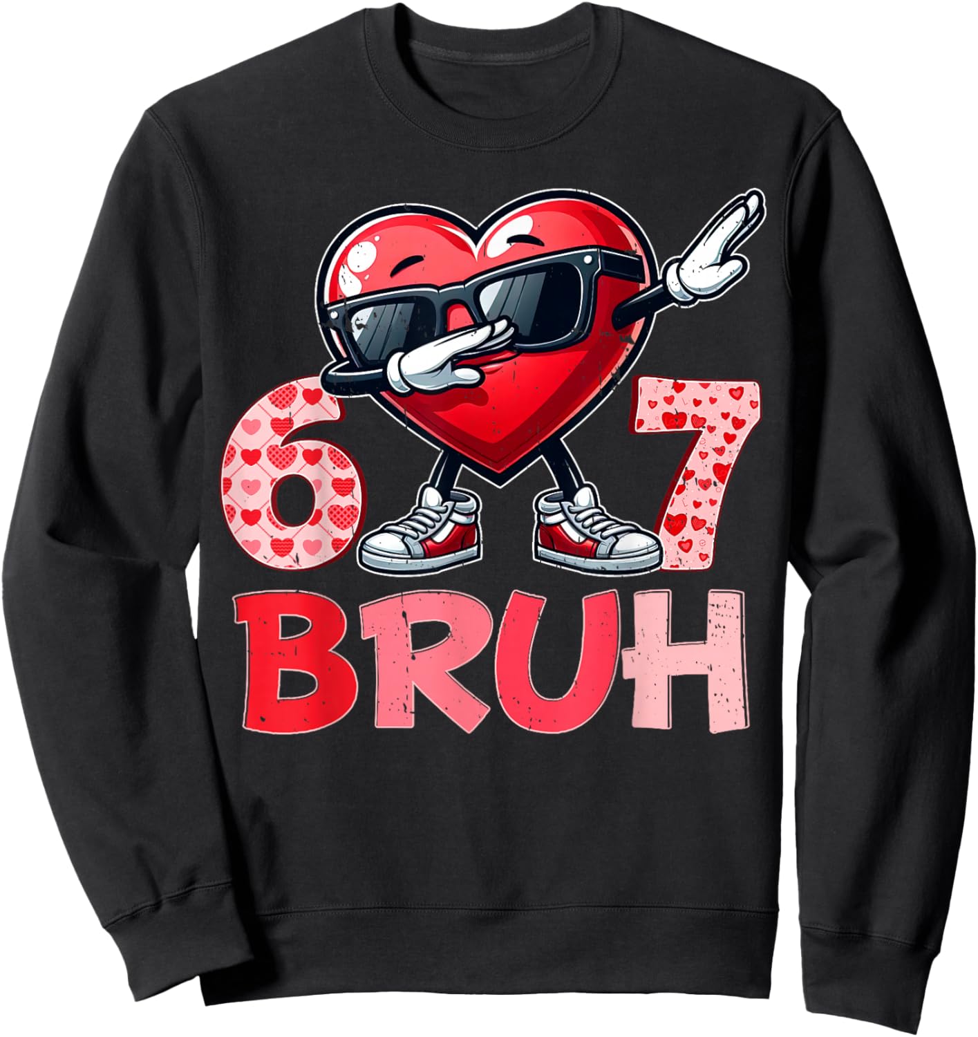 Bruh 67 Six Seven Heart Dabbing Valentines Day Shirts Boys Sweatshirt - Sweatshirt | Black