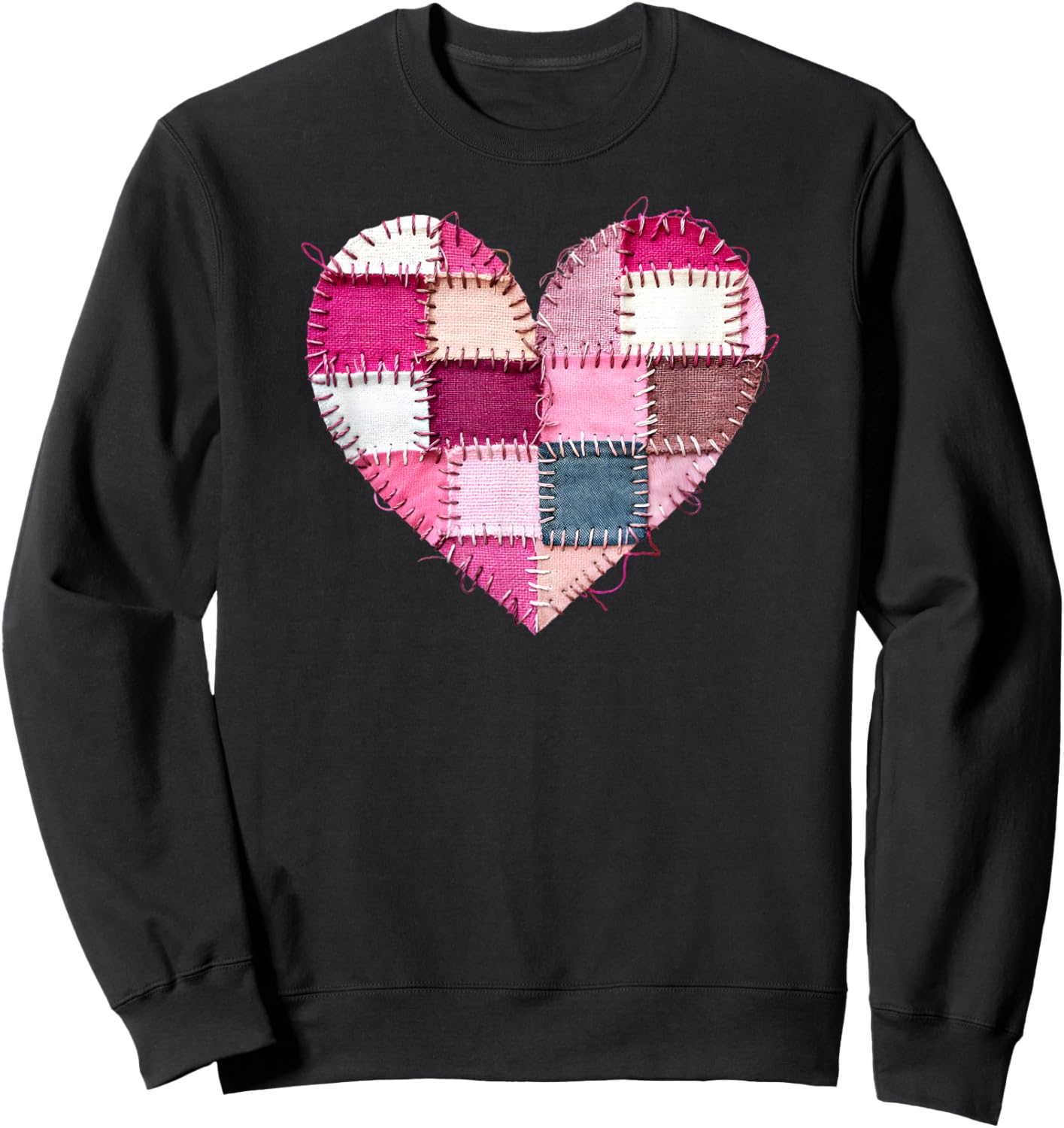 Valentine’s Day Faux Quilt Patchwork Heart Sweatshirt - Sweatshirt | Black