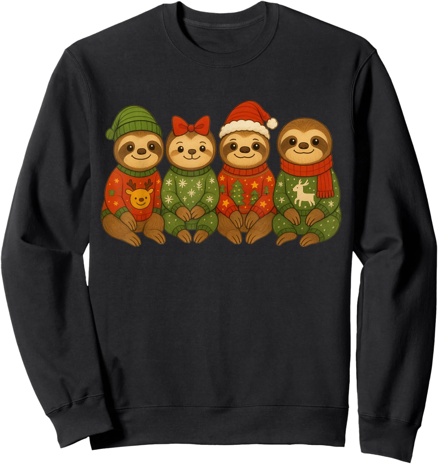 Christmas Sloth Matching Family Xmas Pajama Men Women Kids Sweatshirt - Sweatshirt | Black