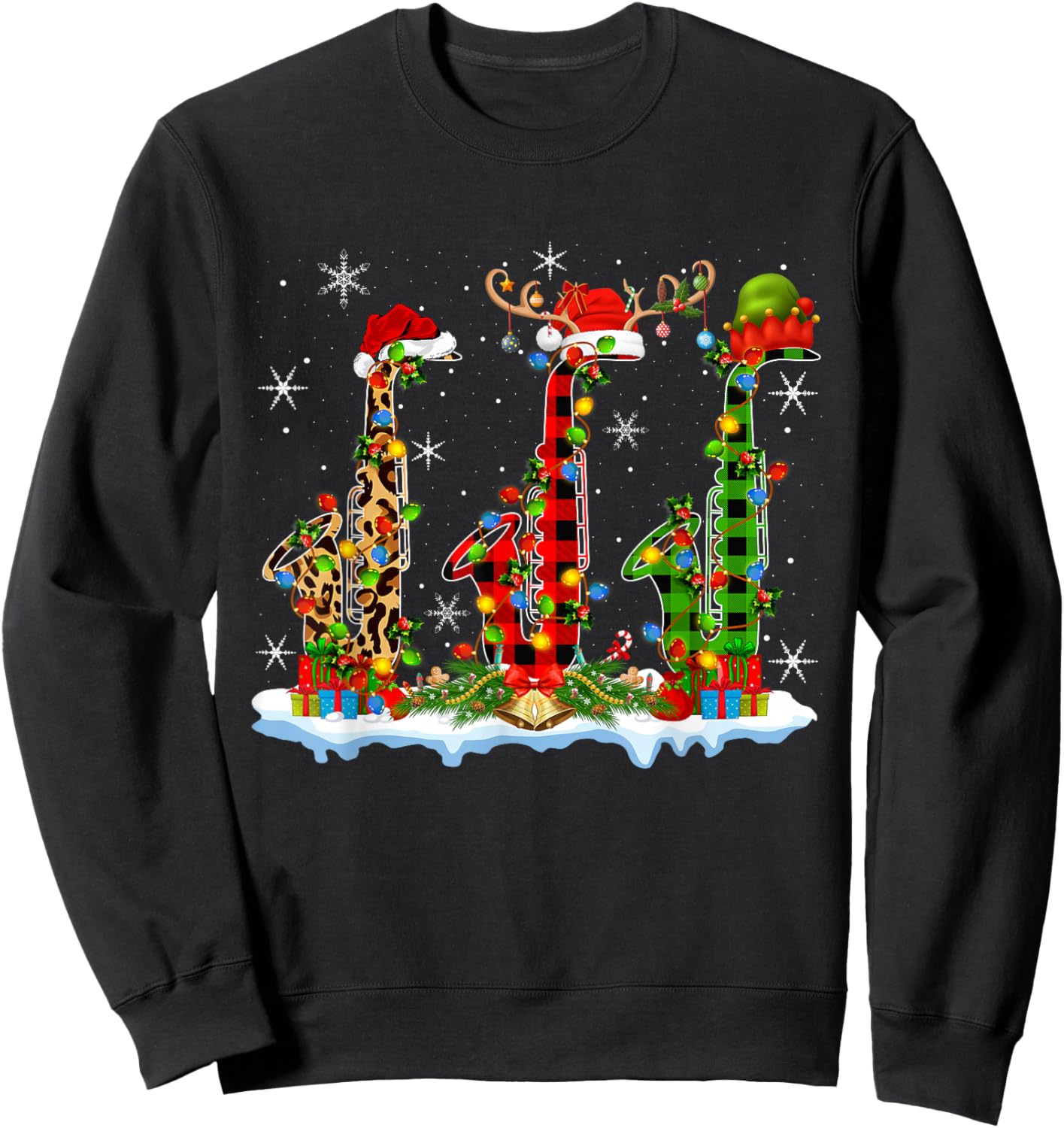 Saxophone Christmas Lights Marching Band Saxophone Jazz Xmas Sweatshirt - Sweatshirt | Black