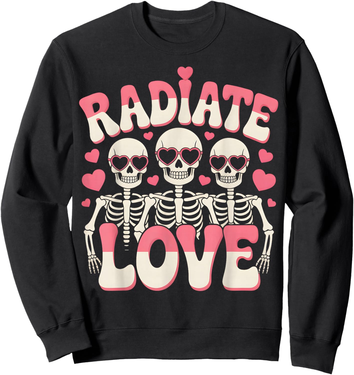 Radiate Love Skeleton Heart Sunglasses Retro Valentine Vibes Sweatshirt - Sweatshirt | Black
