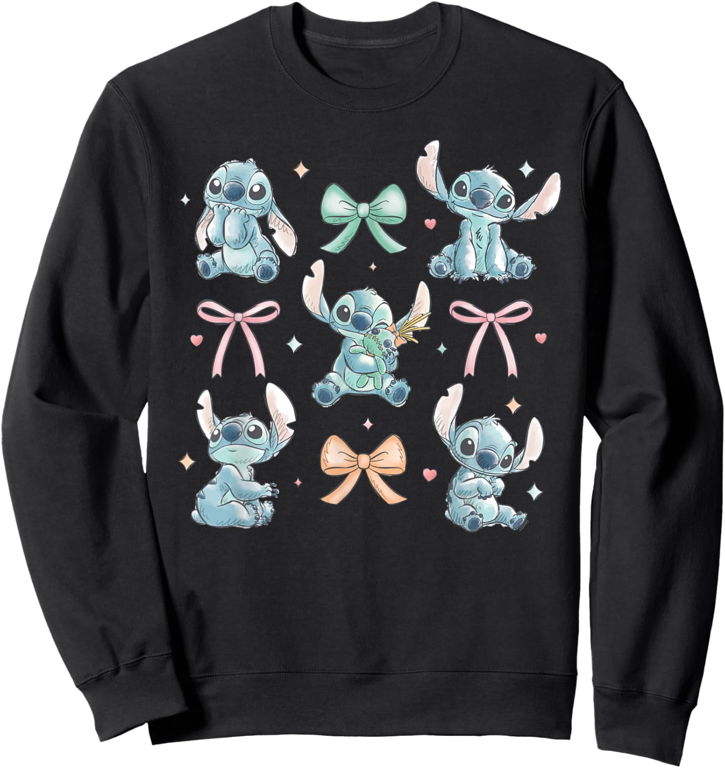 Disney Stitch & Scrump Coquette Style Bows Valentine's Day Sweatshirt - Sweatshirt | Black