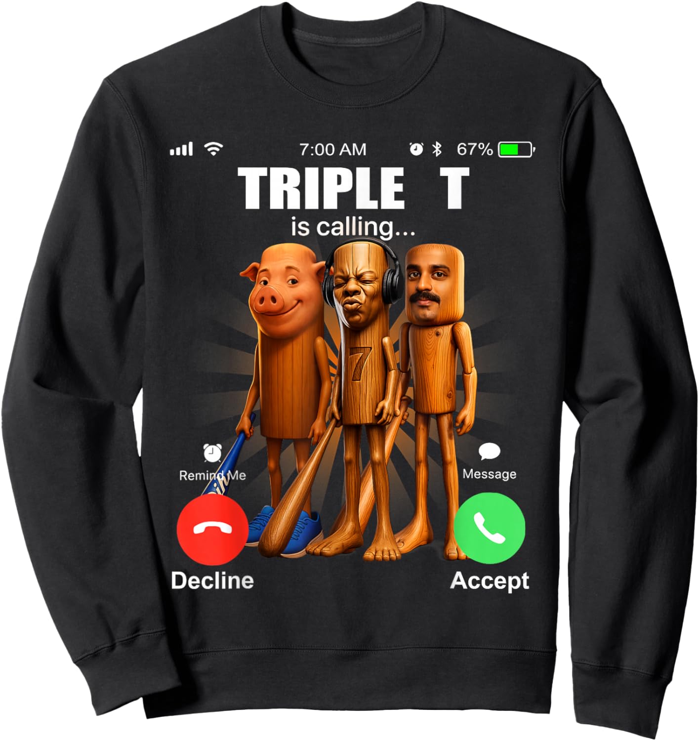 Funy Triple T Tung Tung Tung Speed John Pork Amir is Calling Sweatshirt - Sweatshirt | Black