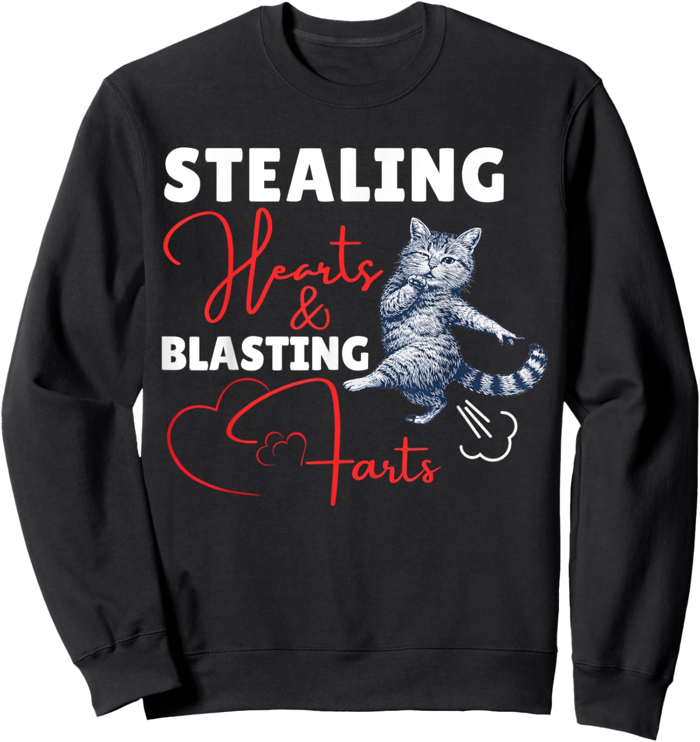 Stealing Hearts and Blasting Farts Funny Cat Lover Valentine Sweatshirt - Sweatshirt | Black