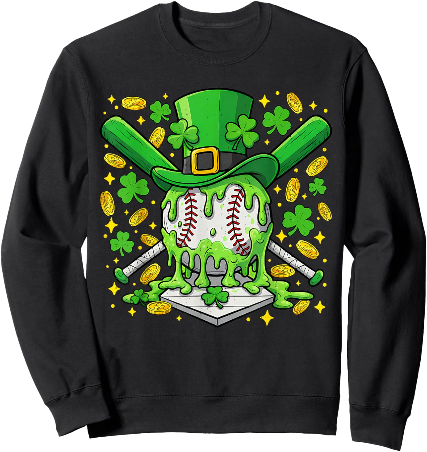 Baseball Drip Green St Patricks Day Irish Sport Boy Teen Kid Sweatshirt - Sweatshirt | Black