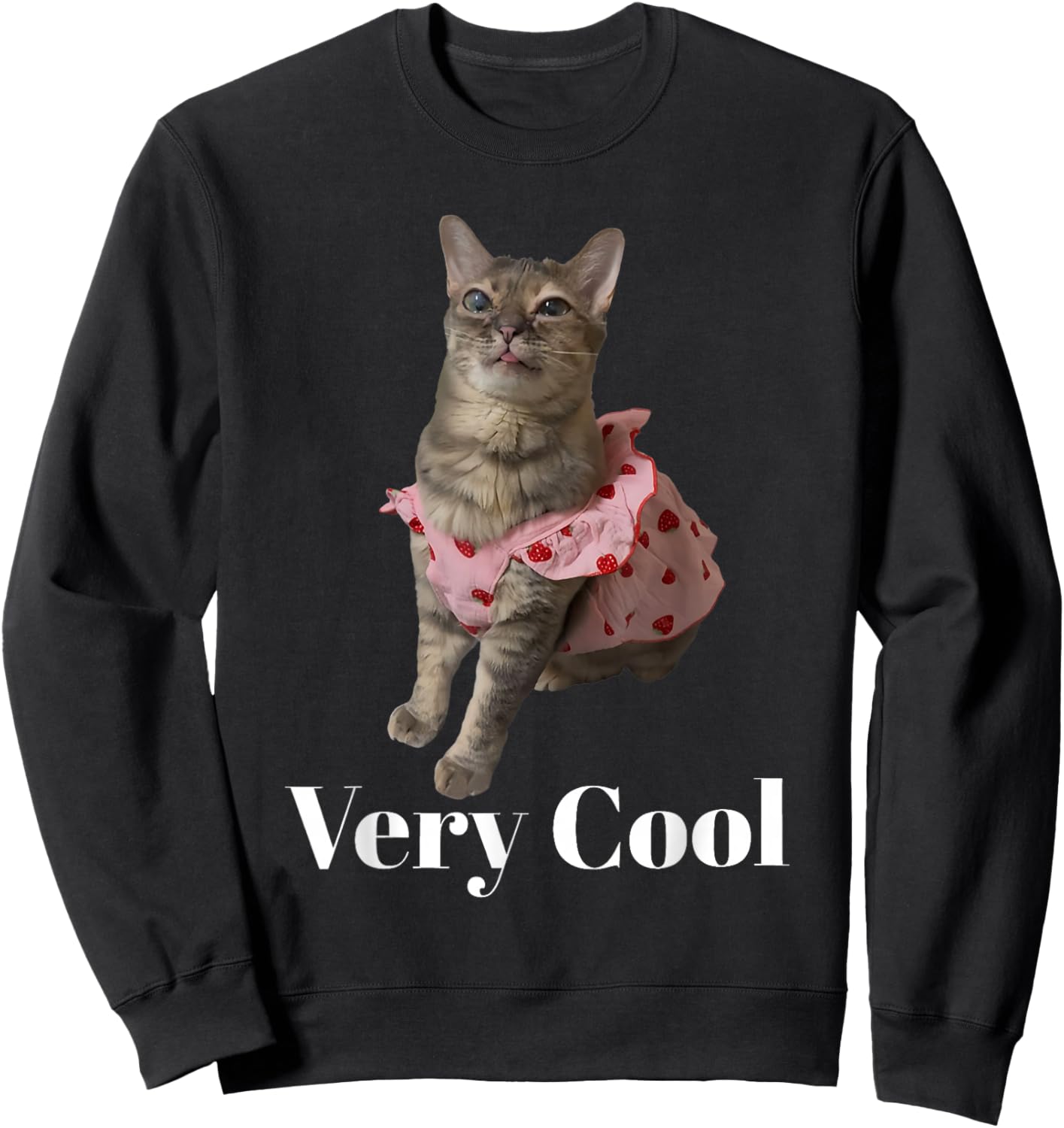 Gumbus Very Cool Strawberry Funny Brainrot Cat Dank Meme Sweatshirt - Sweatshirt | Black