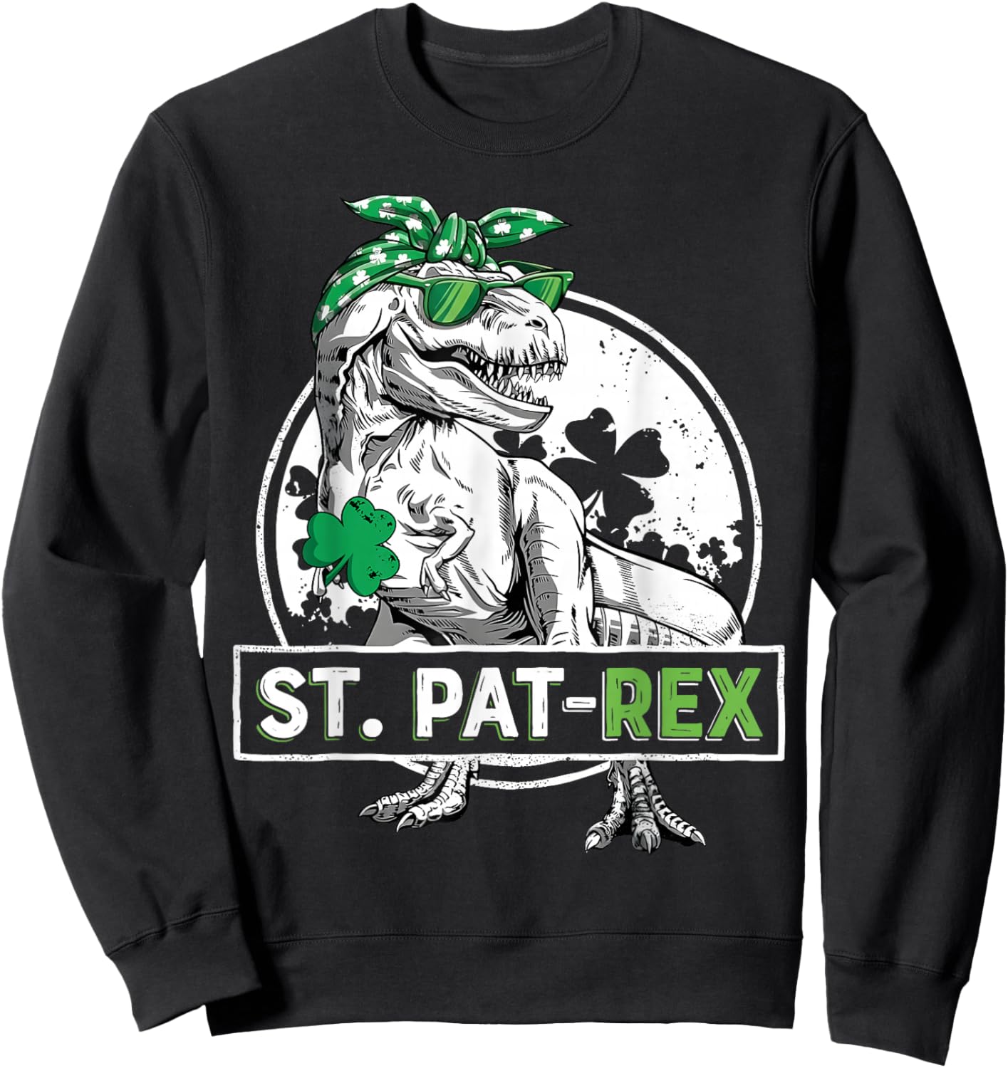 St Pat-Rex Funny T-Rex Dinosaur St Patrick's Day Boys Kids Sweatshirt - Sweatshirt | Black