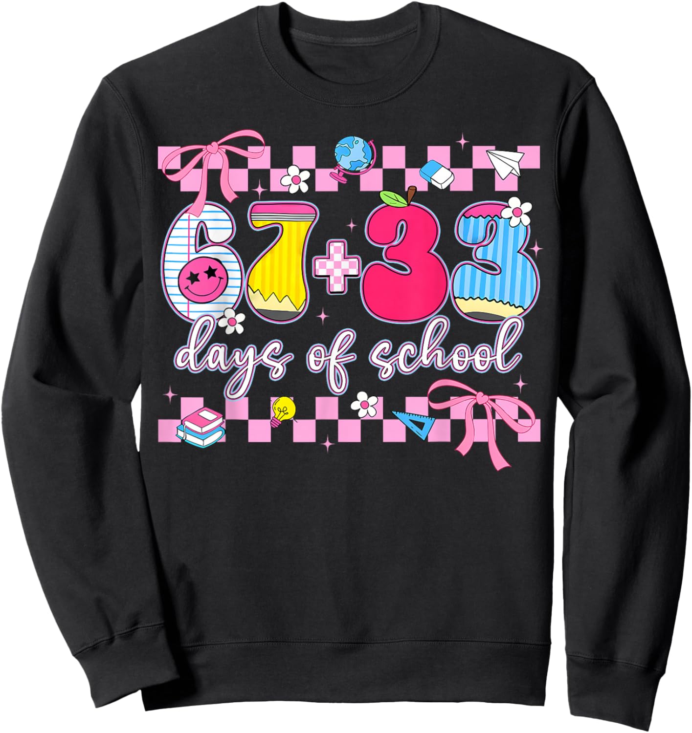 67 33 Days of School 100th Day Coquette Bow Girls Sweatshirt - Sweatshirt | Black