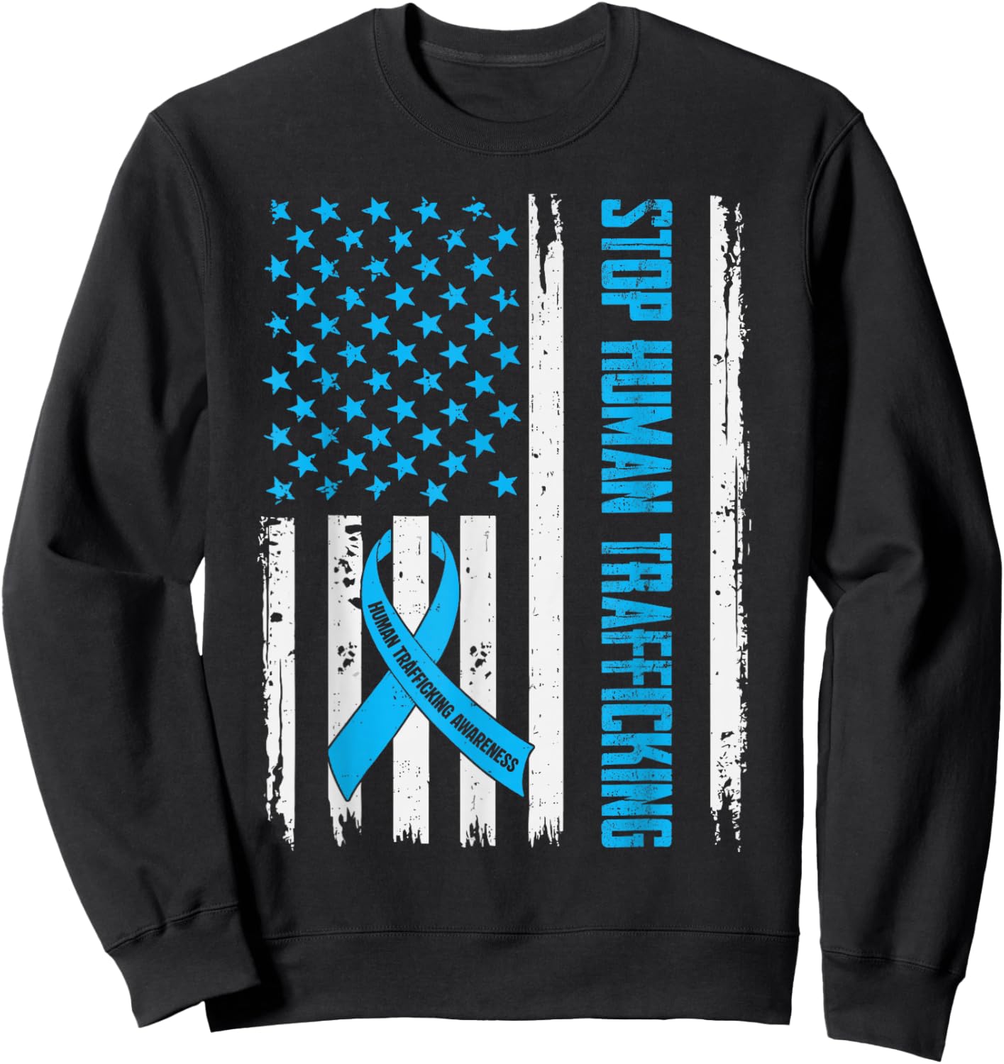 Human Trafficking Awareness USA Flag Stop Human Trafficking Sweatshirt - Sweatshirt | Black