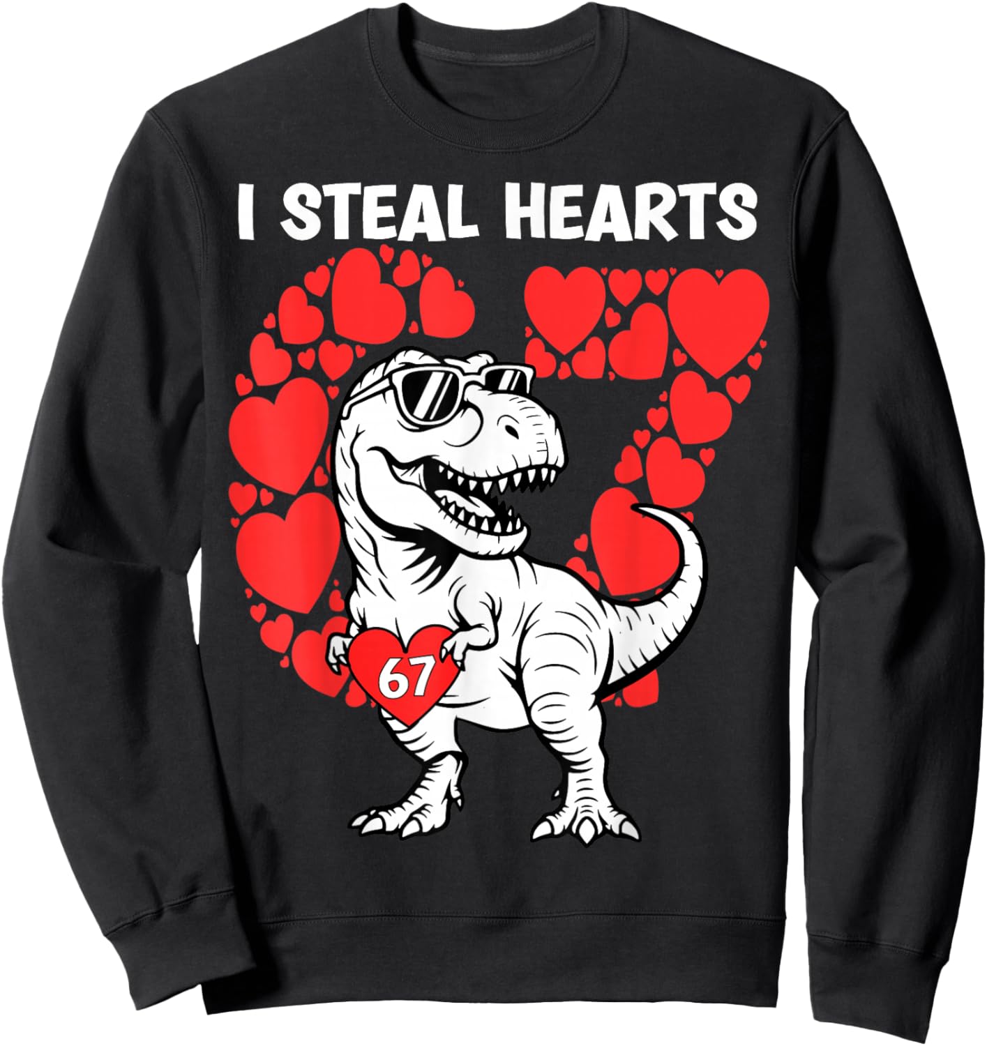 Valentine Day Boys Kids I Steal Hearts Dinosaur Truck 67 Sweatshirt - Sweatshirt | Black