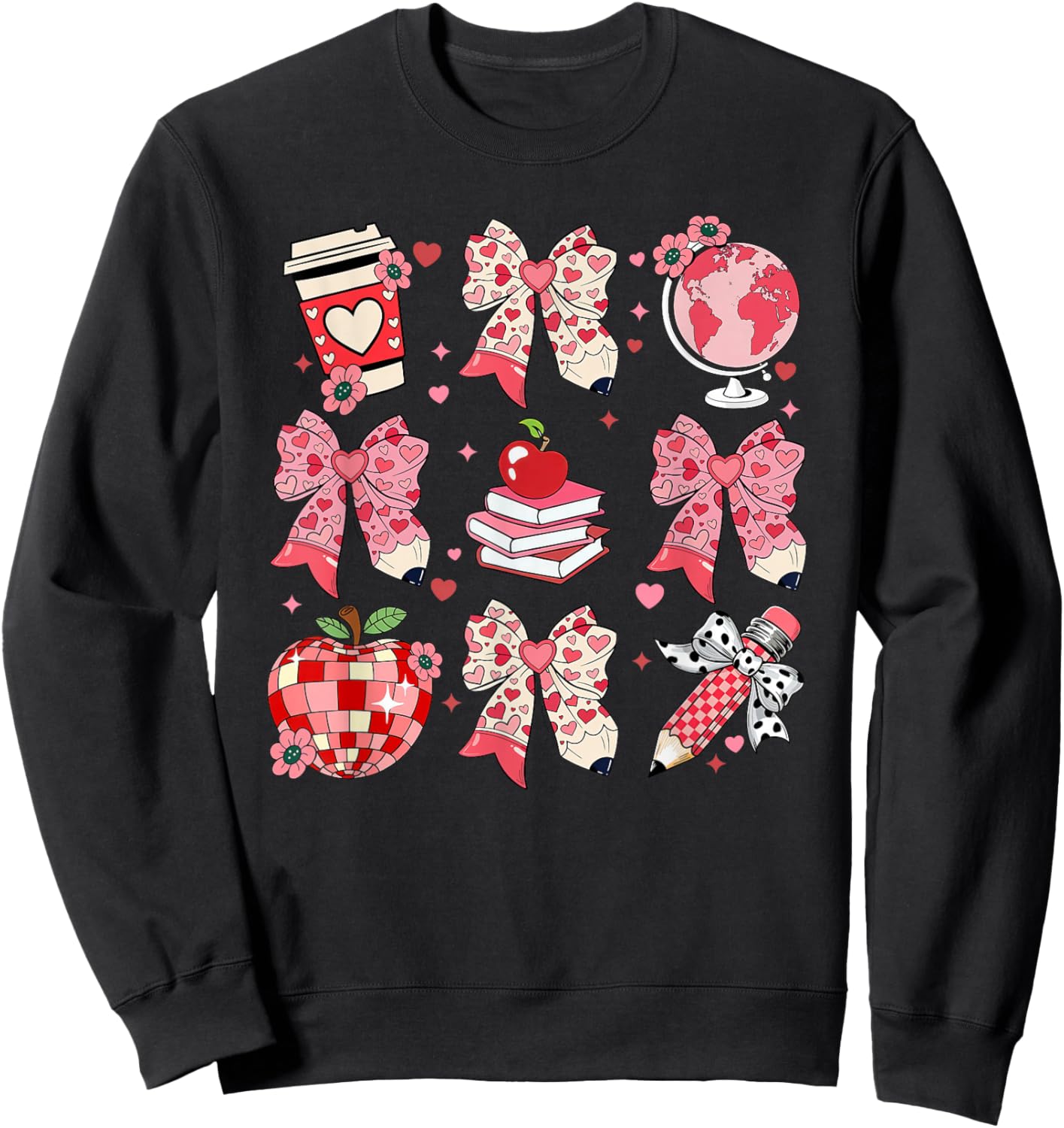 Coquette Bow Leopard Hearts Valentine Day Women Girl Girly Sweatshirt - Sweatshirt | Black