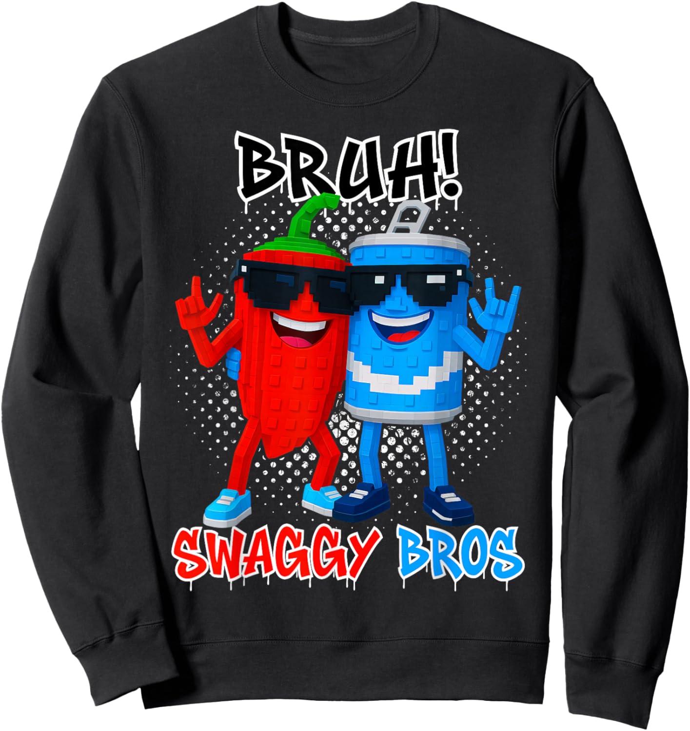 Bruh Swaggy Bros Funny Brainrot Gaming for Kids Teens Sweatshirt - Sweatshirt | Black