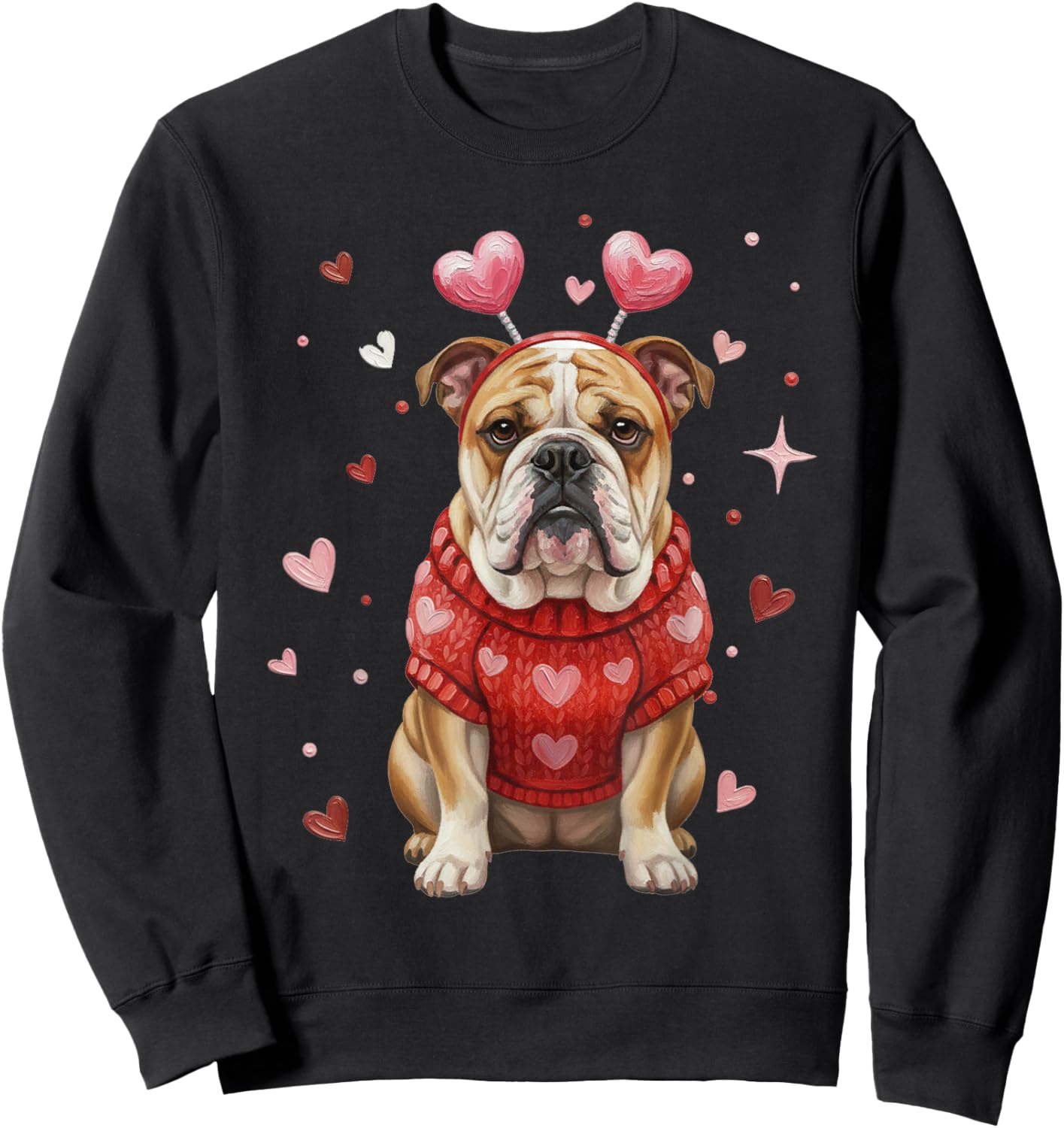 Cute Bulldog Valentine Heart Valentines Day Sweatshirt - Sweatshirt | Black