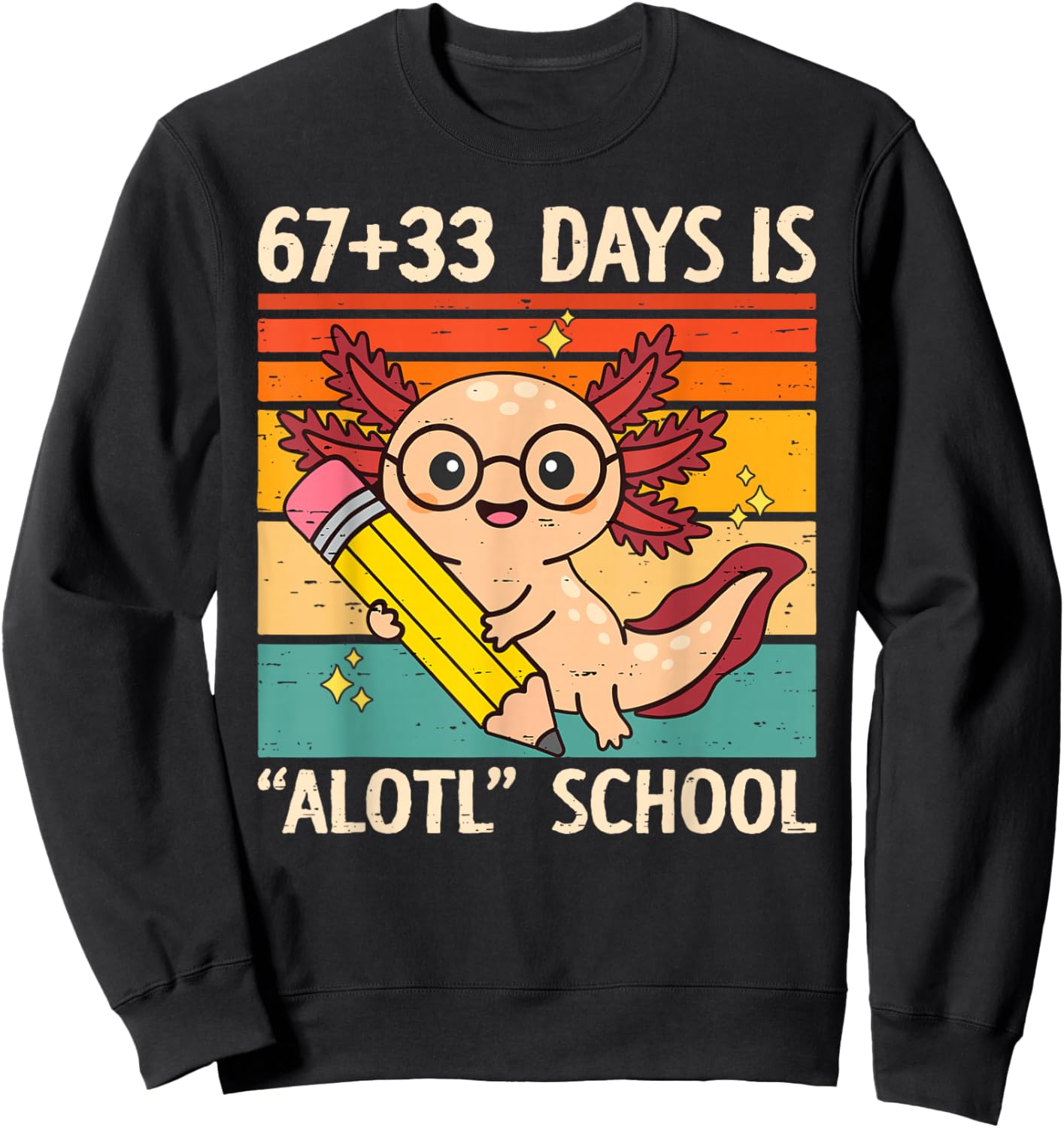 67+33 Days is Alotl School Axolotl 100 Days of School Kids Sweatshirt - Sweatshirt | Black
